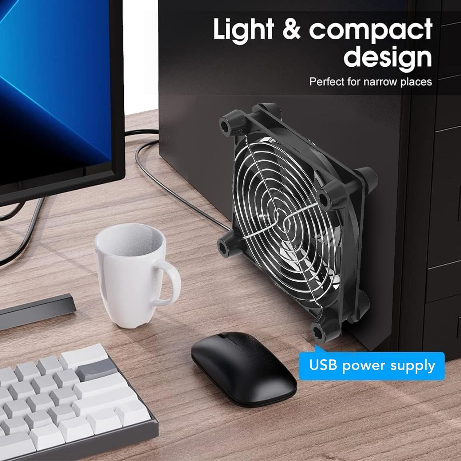 140Mm Computer Fan, USB Powered, Adjustable Speed, Silent Cooling, Dual Ball Bearings, Wide Applicability, Black, 5V 1.5W 2800RPM image number 4