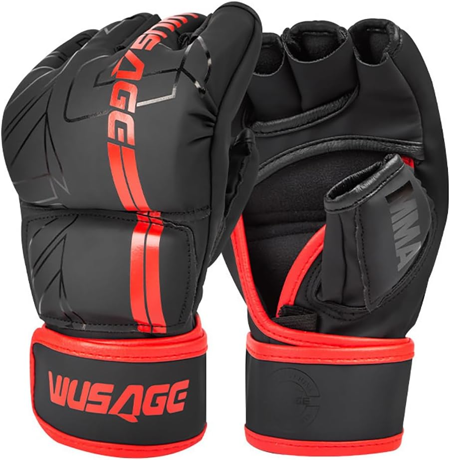 MMA Gloves, Open Palm Martial Arts Grappling Mitts with Long Wrist Grip, Martial Arts Mitts Sparring Men Thai Cage for Sparring, Punching Bag, Kickboxing, Karate Combat and Training