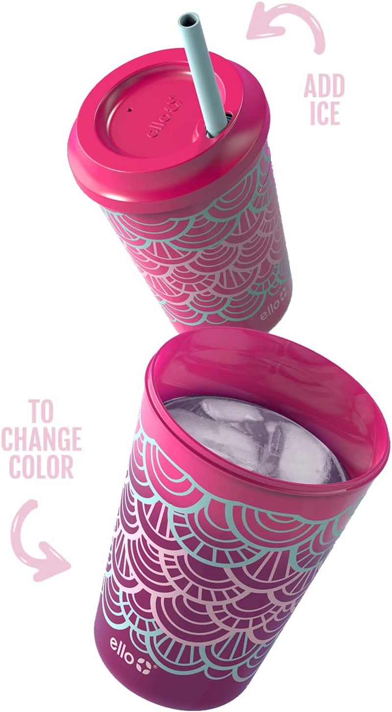 Ello Kids Plastic Reusable Color Changing Cups with Twist on Splash-Proof Lids and Straw, BPA Free, Dishwasher Safe, 12Oz, Fruit Pop, 4 Pack - 4 Pack Rainforest image number 6