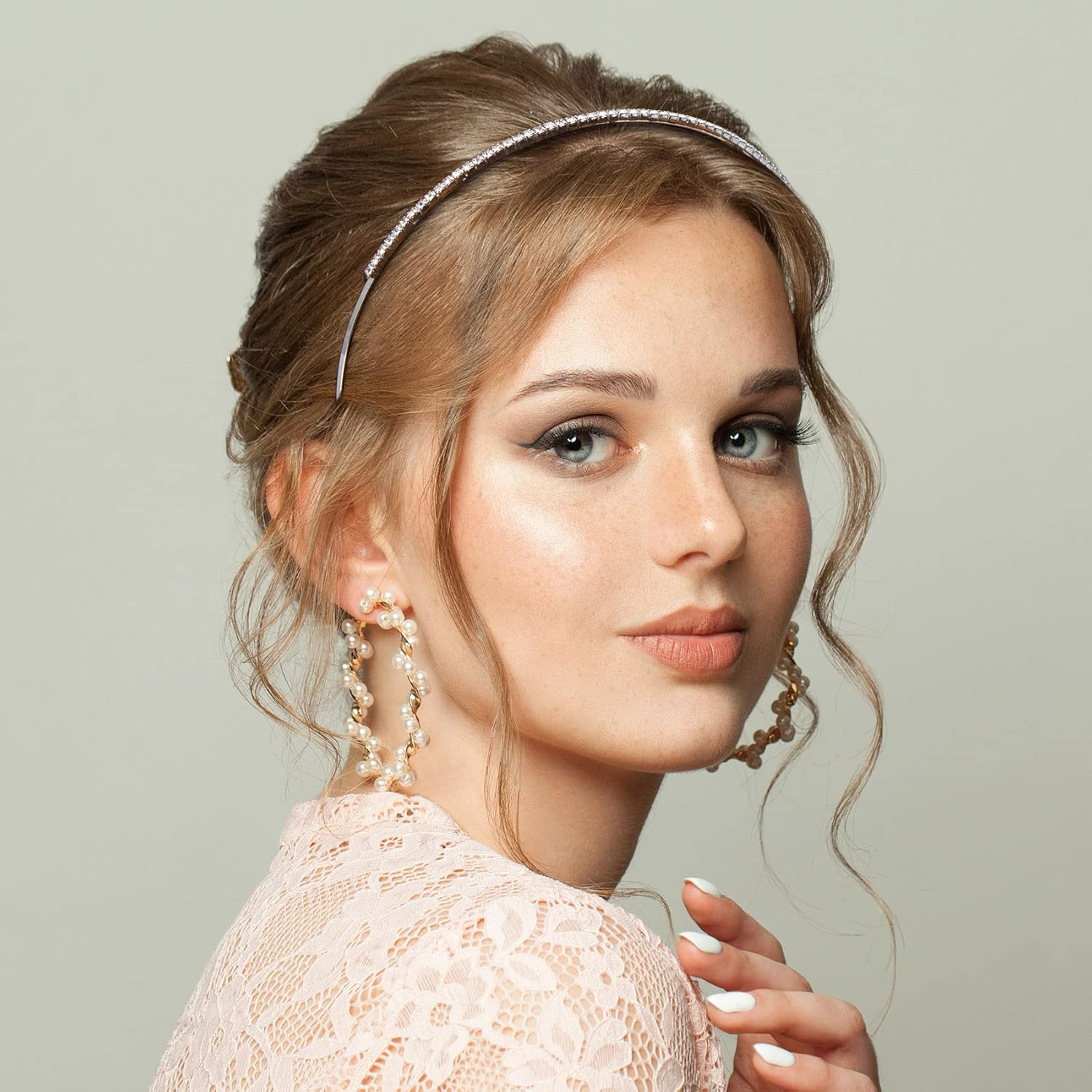 PAGOW Elastic Silver Rhinestone Headband Girl Metal Hair Styling Accessories for Washing Clip Head Bandsspa Yoga Workout Running Back to School Wedding Gift image number 3