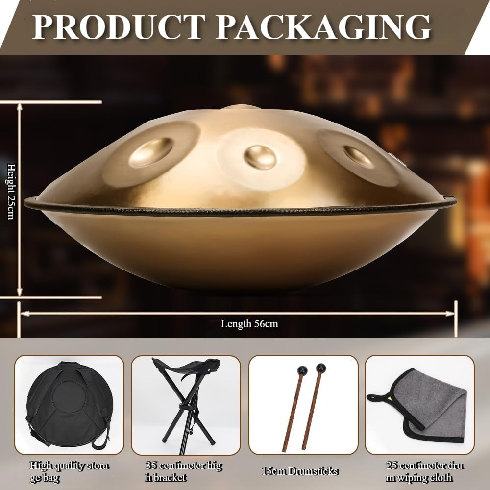Handpan, 22 Inches Handpan Drum, D Minor 10 Notes Hand Drum, with Soft Handbag, 2 Drumsticks, Holder, Soft Cloth image number 4