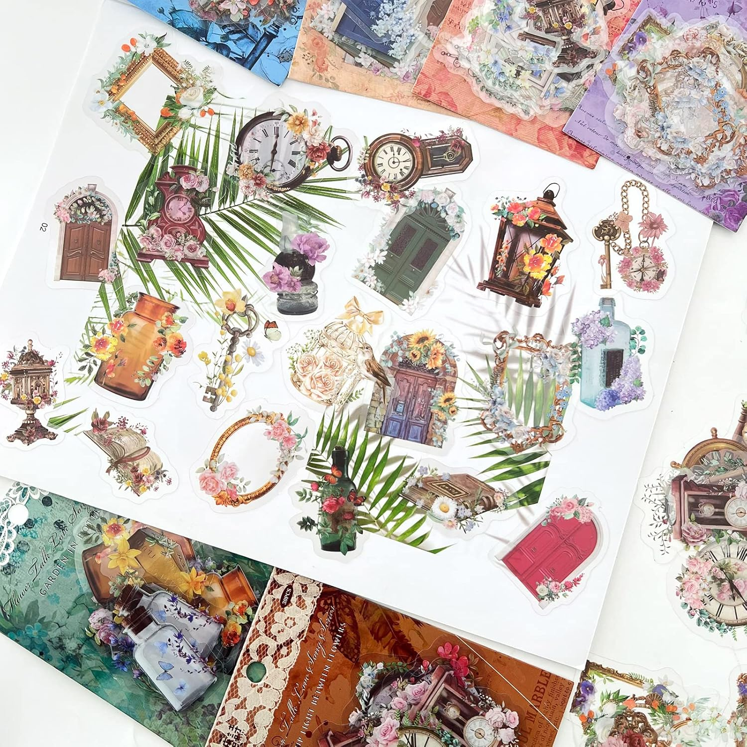 180 PCS Vintage Scrapbook Stickers Scrapbooking Aesthetic Sticker Set Clock Key Door Bottle Series Retro DIY Sticker for Bullet Journal Art Scrapbooking Diary Card Craft Album Notebook Stationery image number 6