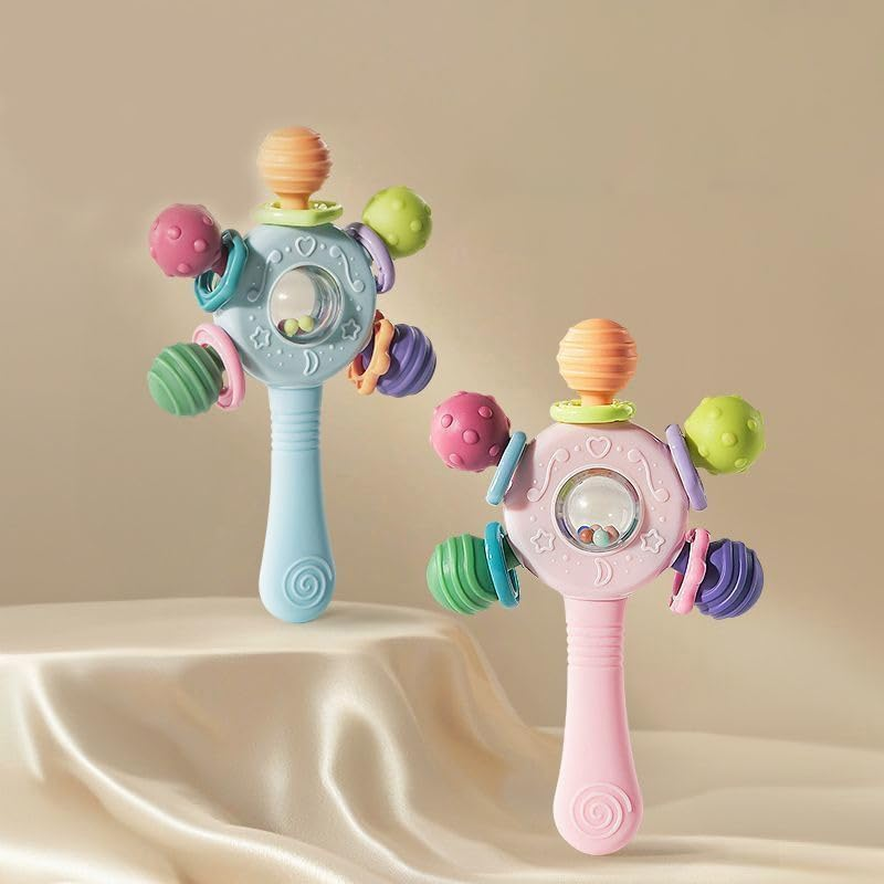 Baby Montessori Sensory Toys for 0-6 6-12 Months, Baby Teether Teething Toy for Babies 0 3 6 9 12 18 Months, Newborn Infant Learning Developmental Toys Gifts for 1 2 Year Old Boys Girls (Blue) - Pink image number 6