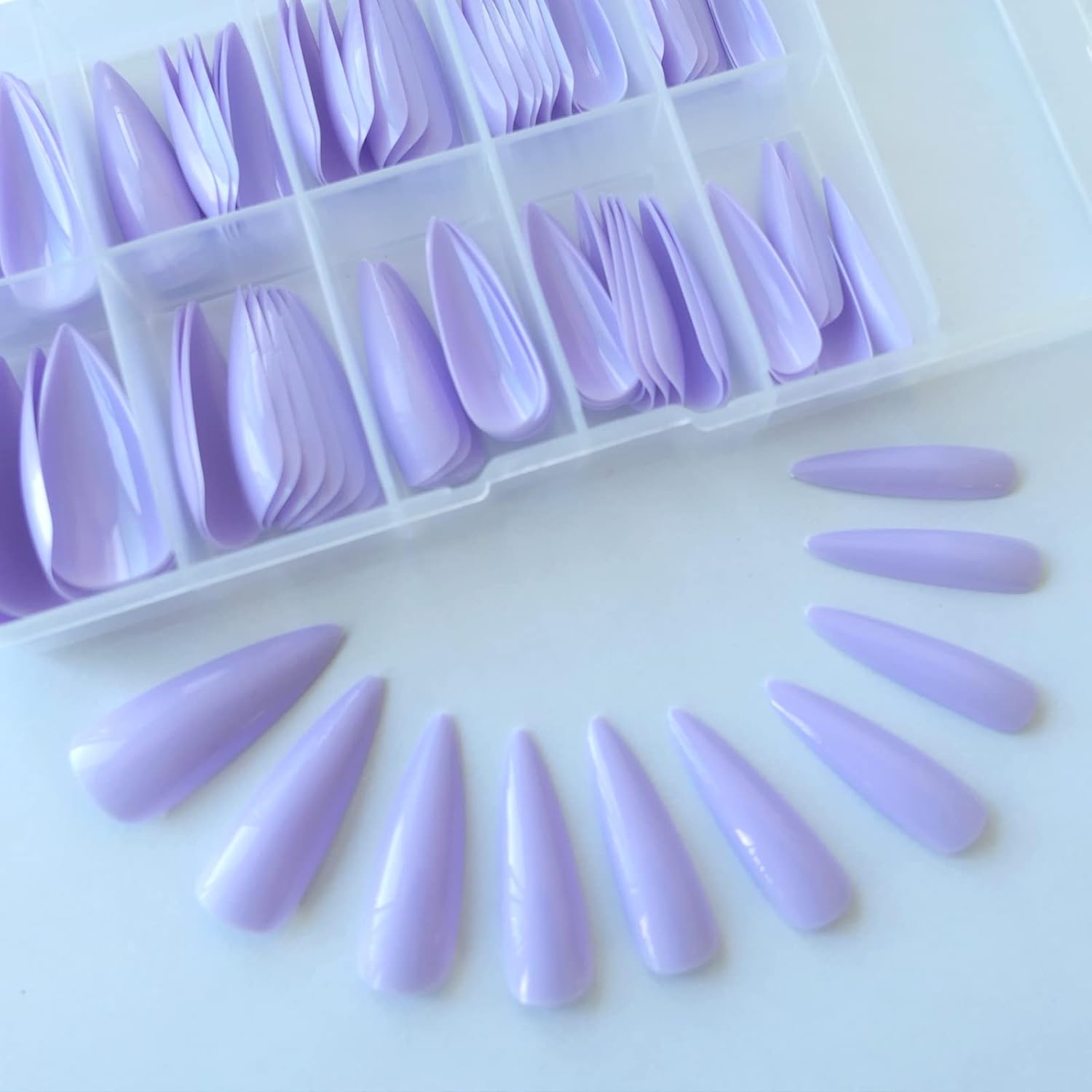 Medium Long Press on Nails,Glossy Fake Nail 100Pc Full Cover Acrylic Long Stiletto False Nail Art Tips Fingernails for Beginner Women and Girls Manicure(Peach Pink） image number 5