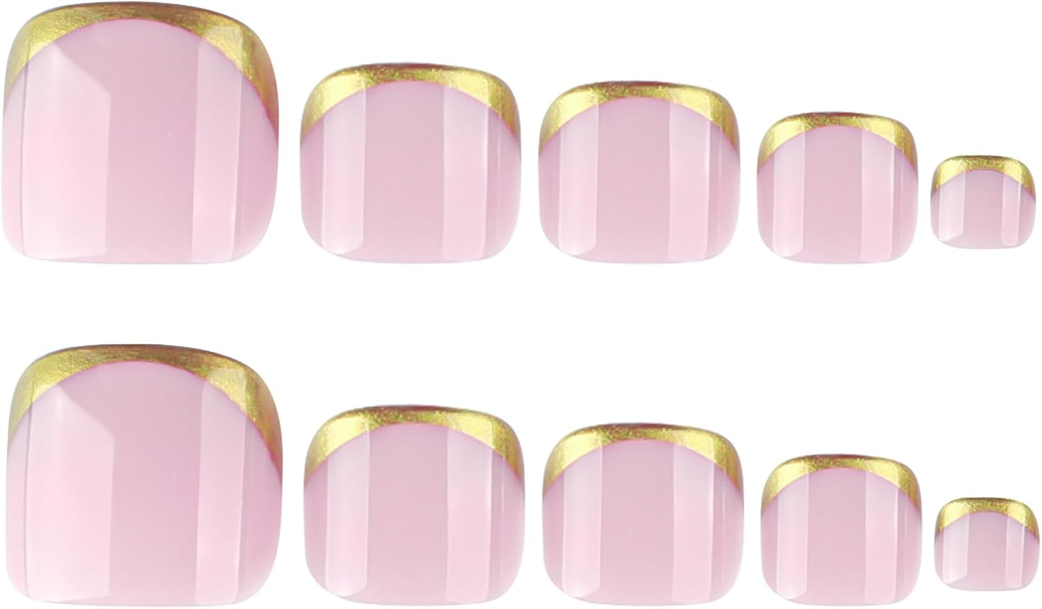 Mouyouglow Pack of 24 Fake Toenails, Toenails for Sticking, Short, Squared Pink Gold French Artificial Toe Nails, Full Cover Foot Press on Nails with Glue, Artificial Toenails, AUB11 image number 3