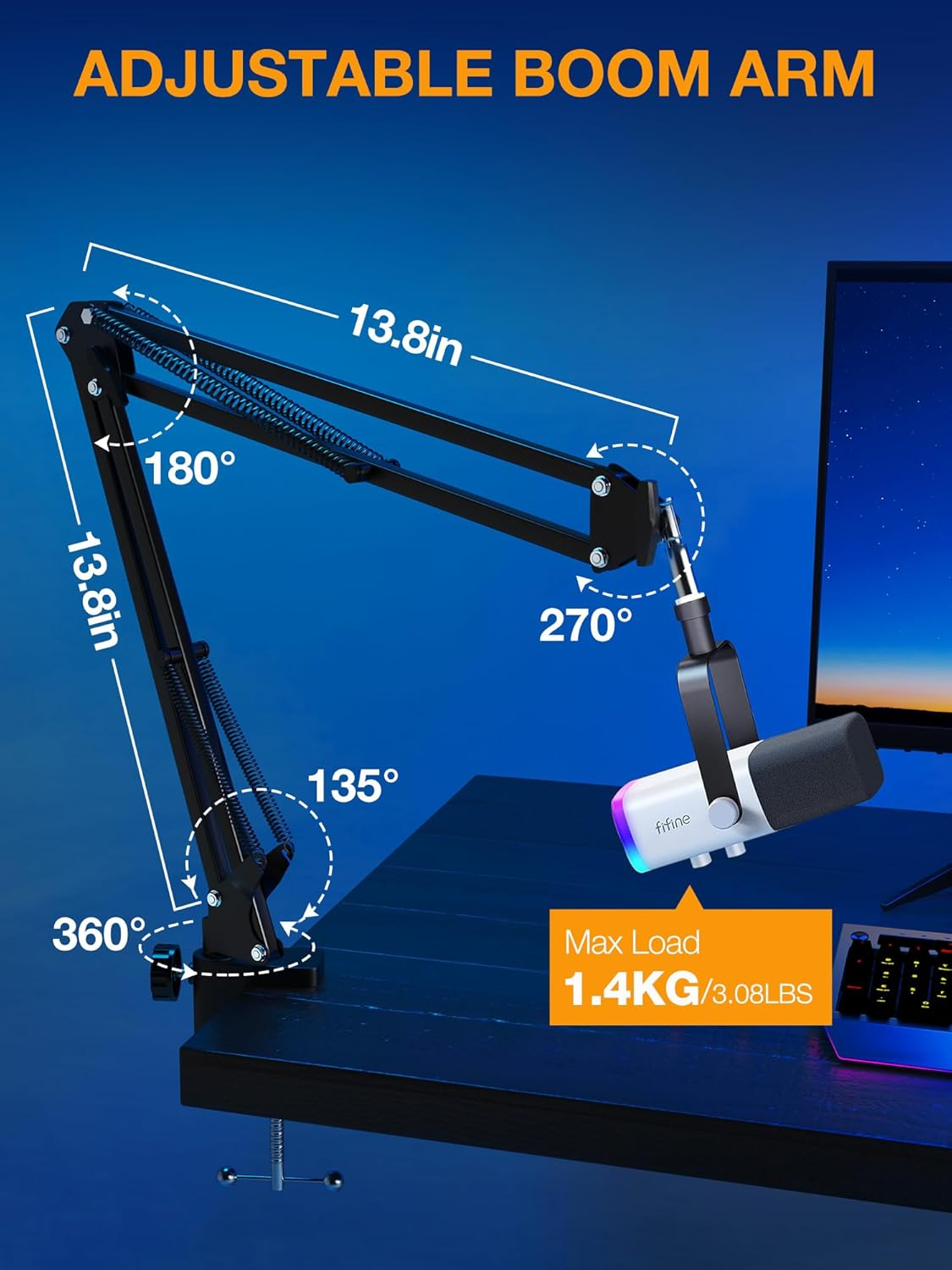 SUNMON Quadcast Boom Arm Mic Stand, Adjustable Suspension Boom Scissor Arm Stand for Hyperx Quadcast, Quadcast S &ndash; RGB USB Condenser Microphone By image number 6
