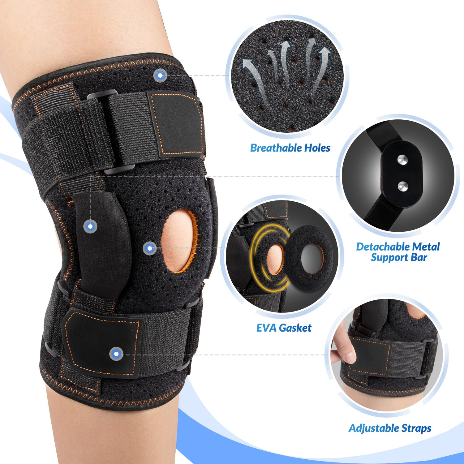 AUTOWT Professional Hinged Knee Brace, Adjustable Compression Knee Support Wrap for Men Women, Open Patella Knee Wrap for Running, Arthritis, Meniscus Tear, ACL, MCL, Injury Recovery, Pain Relief (M)