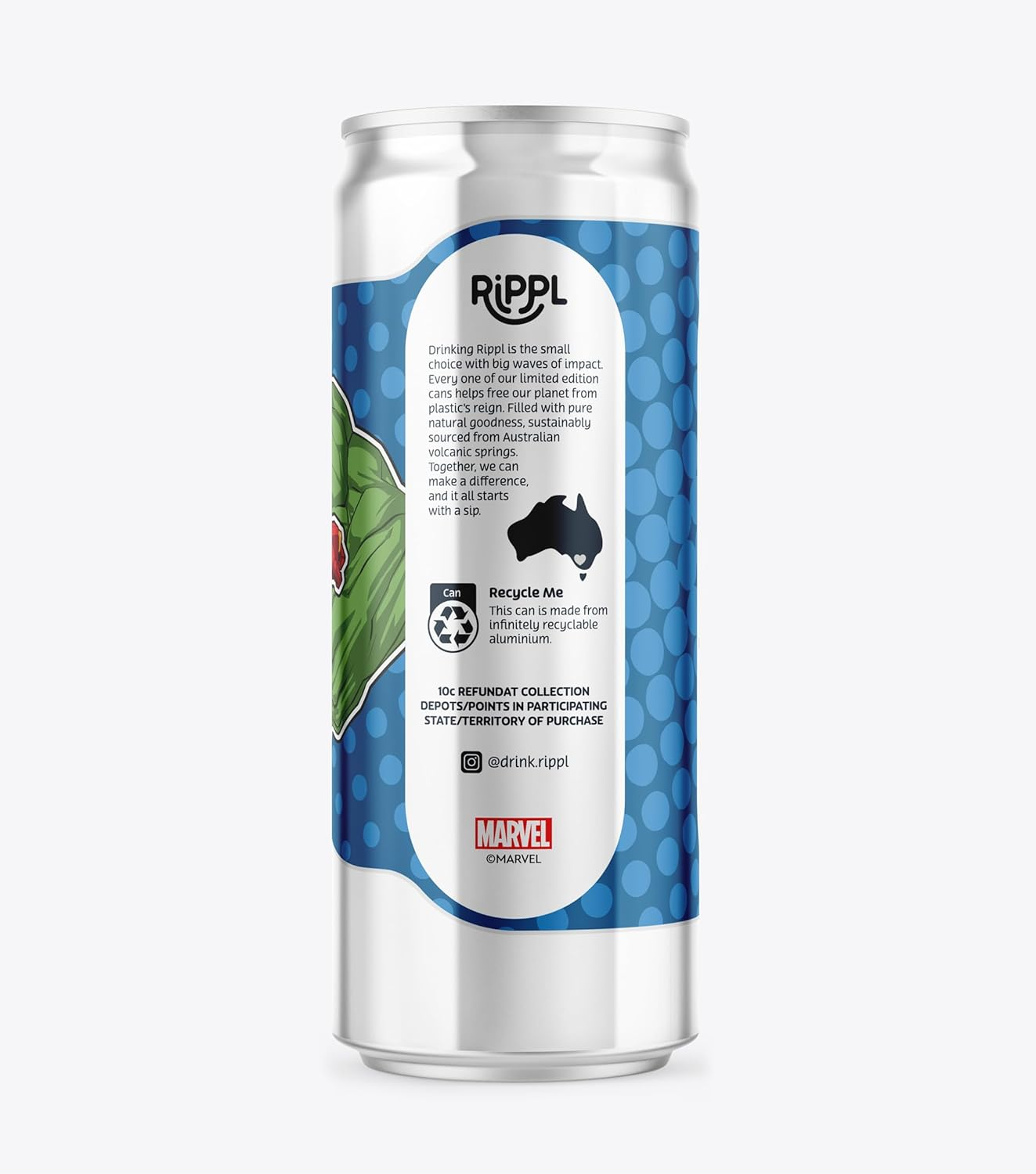 Rippl Marvel Iron Man & Hulk Canned Sparkling Mineral Water, 330 Ml, 24 Pack image number 1