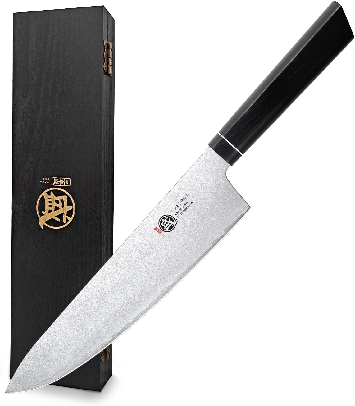 MITSUMOTO SAKARI 21 Cm Japanese Gyuto Chef Knife, Professional VG-10 Steel Kitchen Knife, Hand Forged Japanese Knife Cooking Knife(G10 Handle & Wooden Box) image number 2