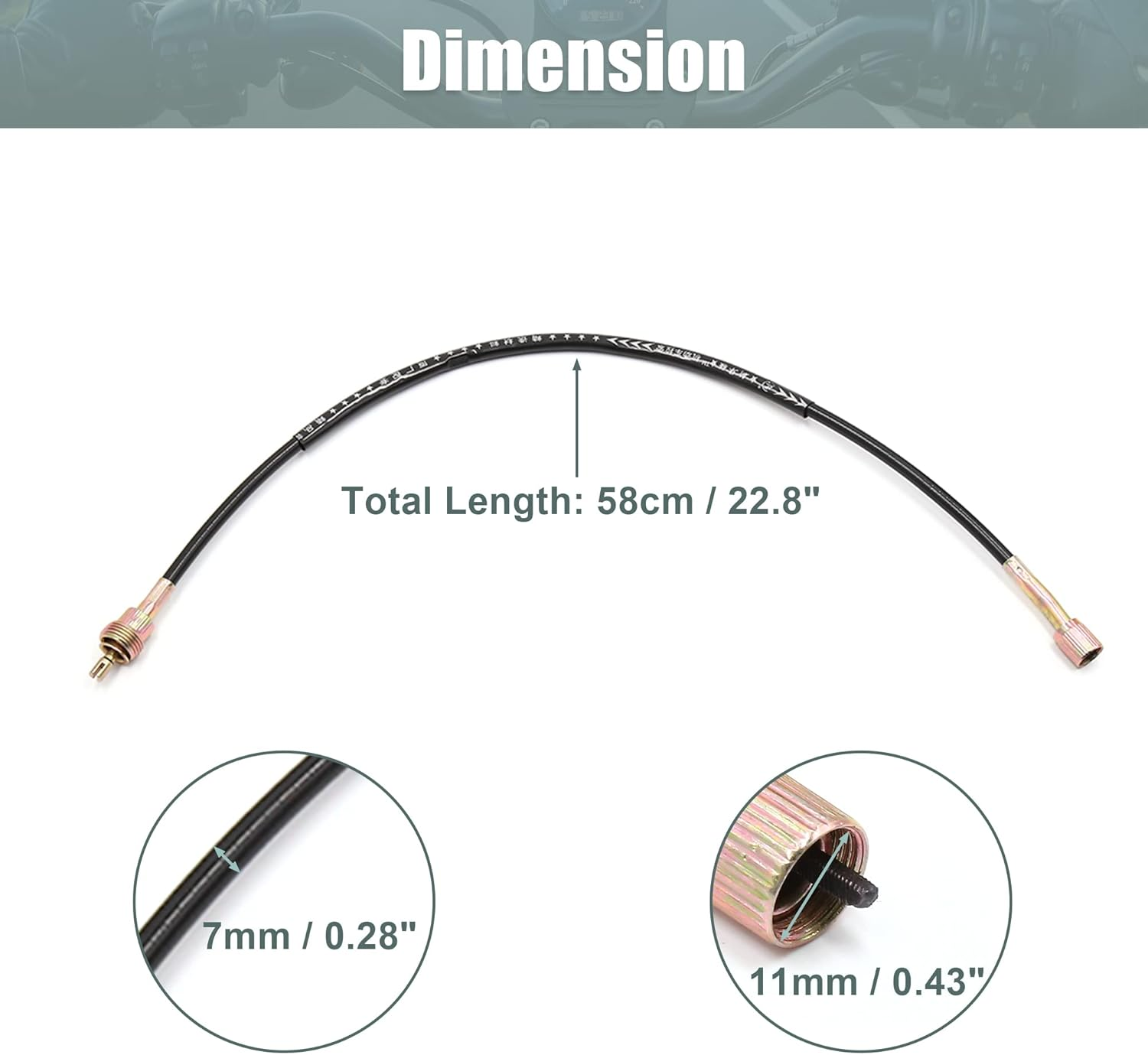 Uxcell 11Mm 0.43" Motorcycle Motorbike Tachometer Cable Line Wire Black Rubber Metal Replacement for Suzuki GN125 image number 4