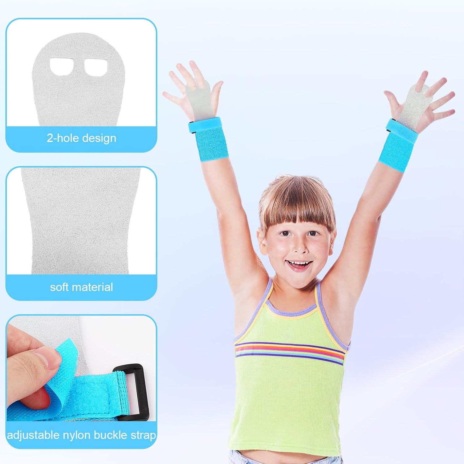 4Pcs Gymnastics Hand Grips & Wristbands, Sweatband Wrist Bar Grips Palm Protectors Comfortable Gymnastics Gloves Wrist Support Sports Accessories for Exercise & Workout image number 3