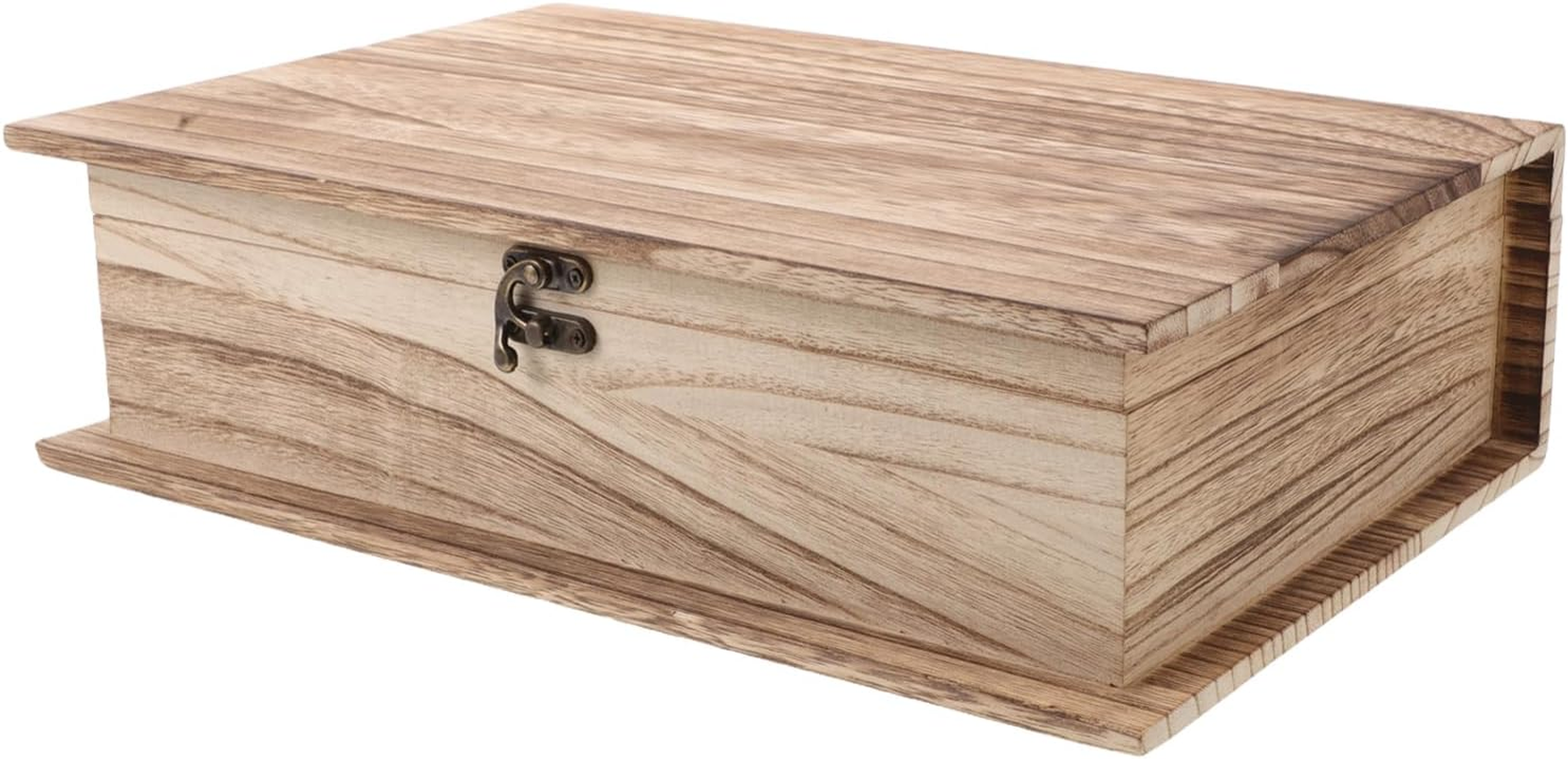 Wooden Hinged Lid Storage Box Large Rustic Rectangular Prayer Keepsake Case Clasp Lock for Home Office Memorial Organization image number 6