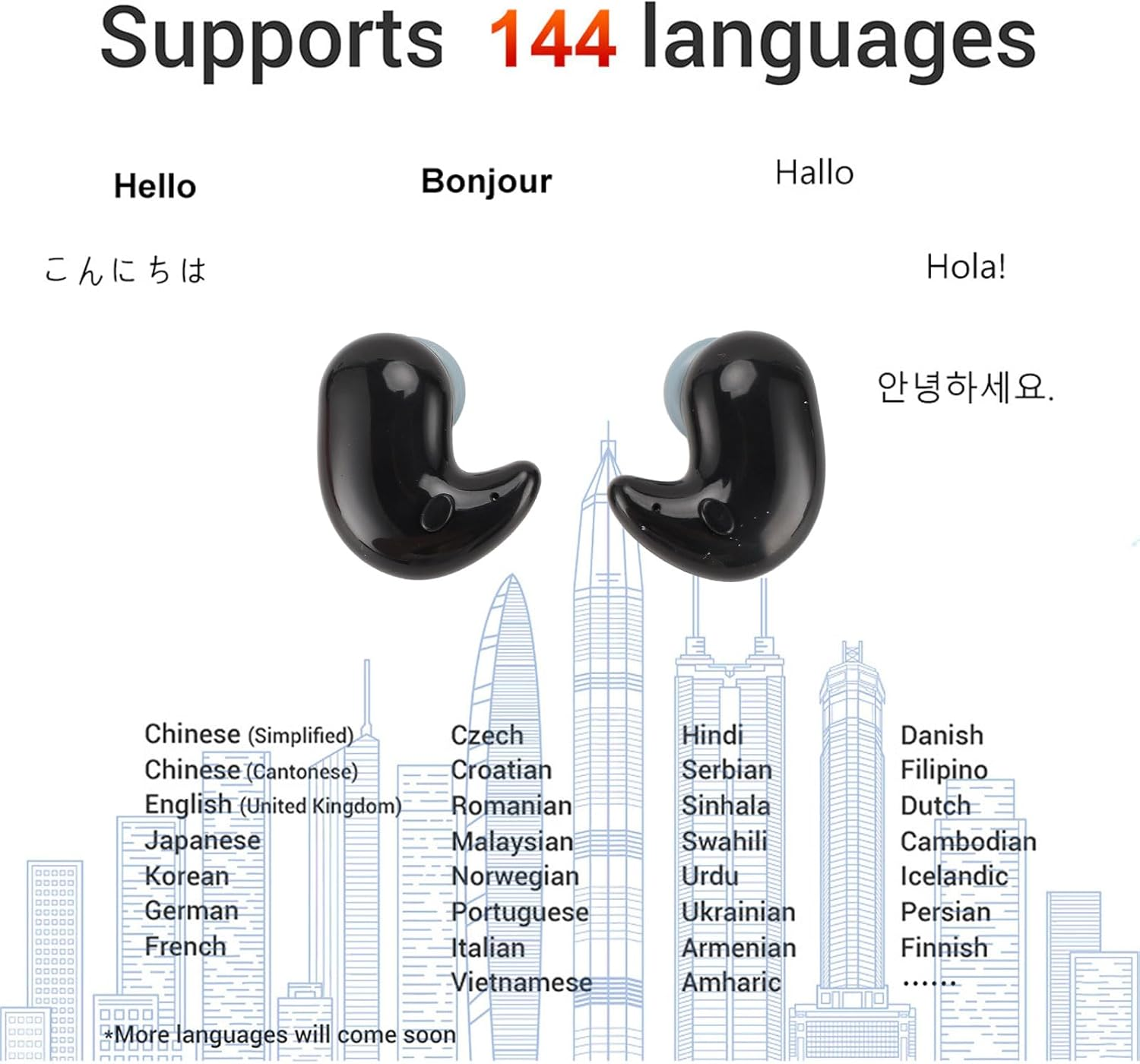 Translator Earphones, Two-Way Translation Headphones with 144 Languages, Real Time Translation Headset, BT Online Translator for Travel, Business, Learning (Black) image number 3