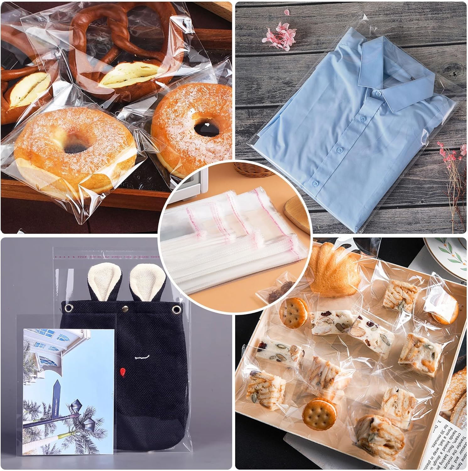 200 Pcs Clear Self Sealing Cellophane Bags,10X15Cm（4X6Inch） Cookie Bags Resealable Cellophane Bag for Packaging Cookies, Candy and Products (Clear, 10X15Cm)