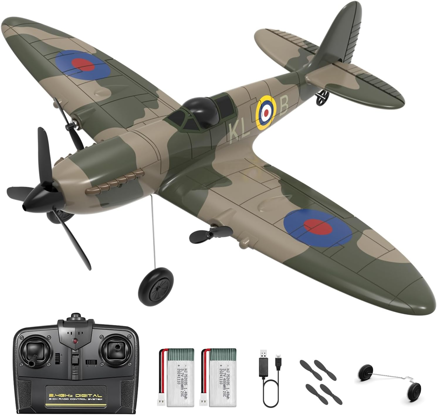 HAWK'S WORK 3 Channel RC Plane Spitfire Fighter, Remote Control Warbird Ready to Fly, 2.4Ghz 6-Axis Gyro Stabilizer, Easy to Fly for Kids & Beginners image number 6