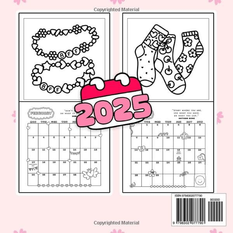 Groovy Preppy 2025 Calendar Coloring Book: 12 Months of Y2K Vibes Coloring Pages for Relaxation and Creativity
