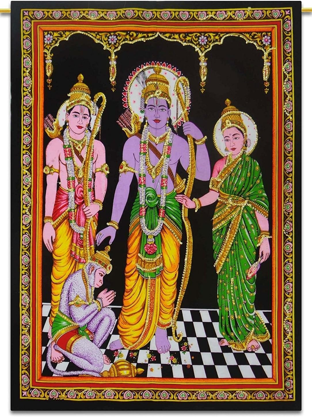 Sophia-Art Krishna Tapestry Unique Laxmi Work Shiva Radha Handmade God Cotton Buddha Sequin Wall Beautiful Poster Multi Arjun Hanging Ram Ethbic Poster Indian Poster (Ram Parivaar) - 100 Pcs Lot image number 3
