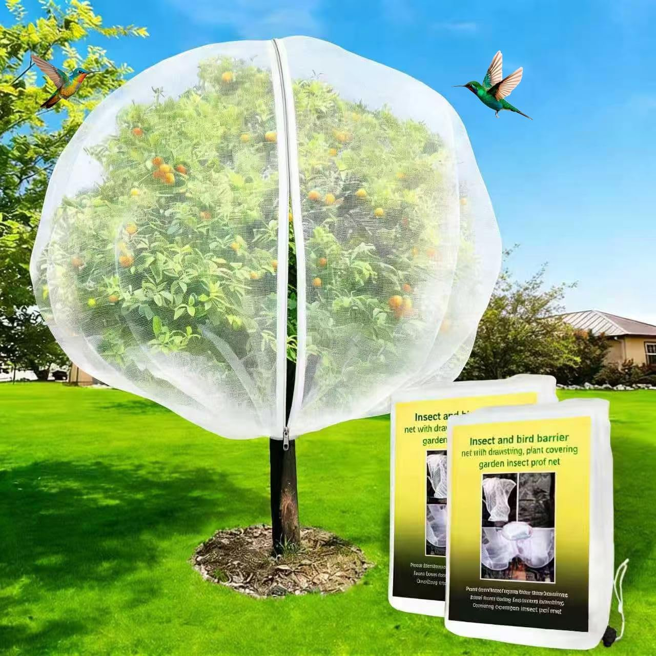 2Pack Large Fruit Tree Netting with Drawstring & Zipper, 10X10Ft Garden Protection Net - Reusable Anti-Bird Insect Netting for Fruit Trees, Plants, and Berry Bushes (2PCS (10 * 10FT)) image number 4
