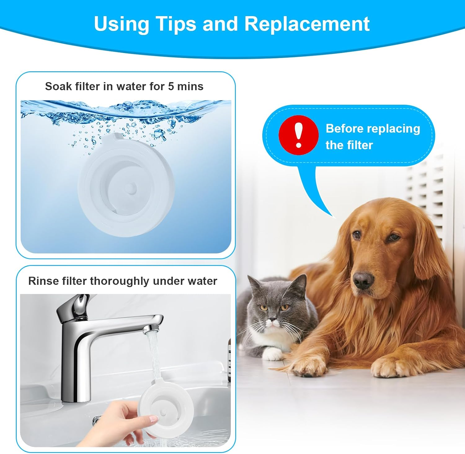 8-Pack Replacement Filters for 3L/3.6L/4.6L/6L/8L Gravity Pet Water Dispenser, Dog Water Filter Replacement, Triple Filtration Pet Fountain Filter, Water Feeder Filter for Cat and Dog image number 4