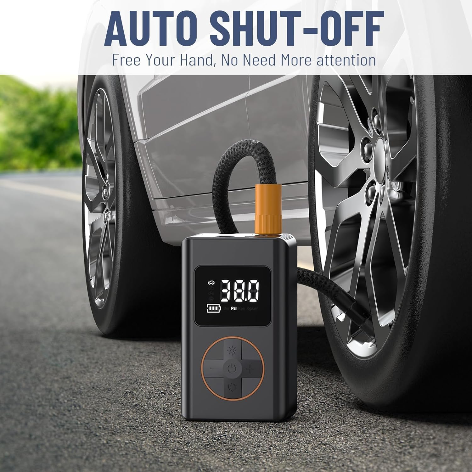 Tyre Inflator Portable Air Compressor,5 Mode Cordless Tyre Inflator 150PSI 6000Mah Rechargeable Power Bank Auto Shut-Off Digital Display Electric Air Pump W LED Light for Car, Motorcycle, Bike, Ball image number 6