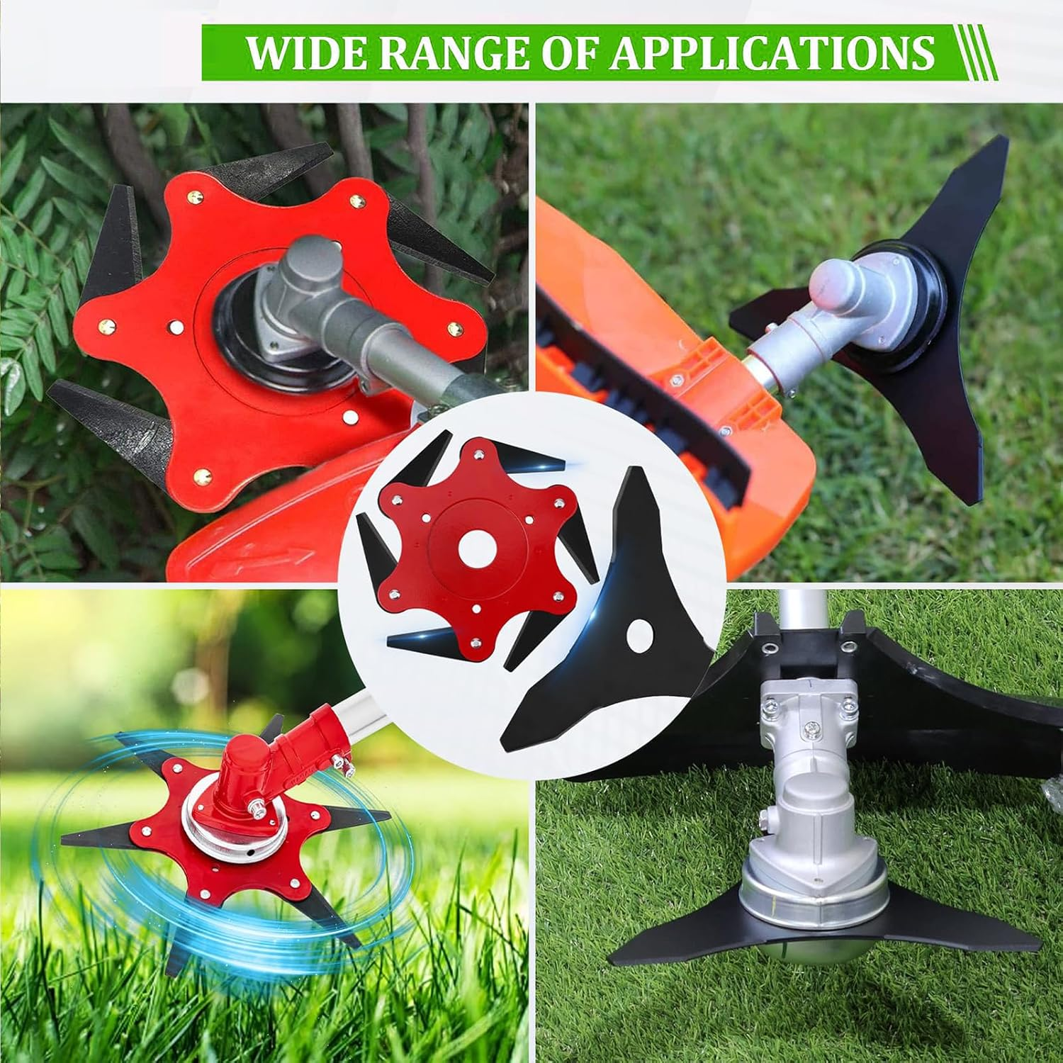 Ling-Luo 10" X 3 Teeth Carbon Steel Brush Cutter Blades & Steel Trimmer Head 6 Steel 65Mn Razors Trimmer Head with Universal Adapter Kit, for Brush Cutter, Trimmer, Weed Eater image number 3