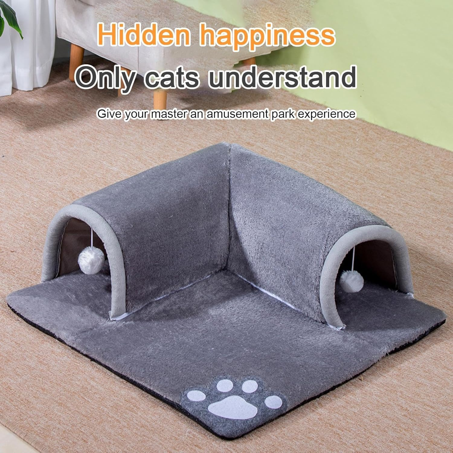 Cat Tunnel Bed, Cat Tube Toy, Cat Bed Tunnel and Mat, Portable Tunnel Bed, Velvet and Sponge Pet Cave Bed for Cat, Guinea Pigs, Dog, Rabbits, Small image number 5