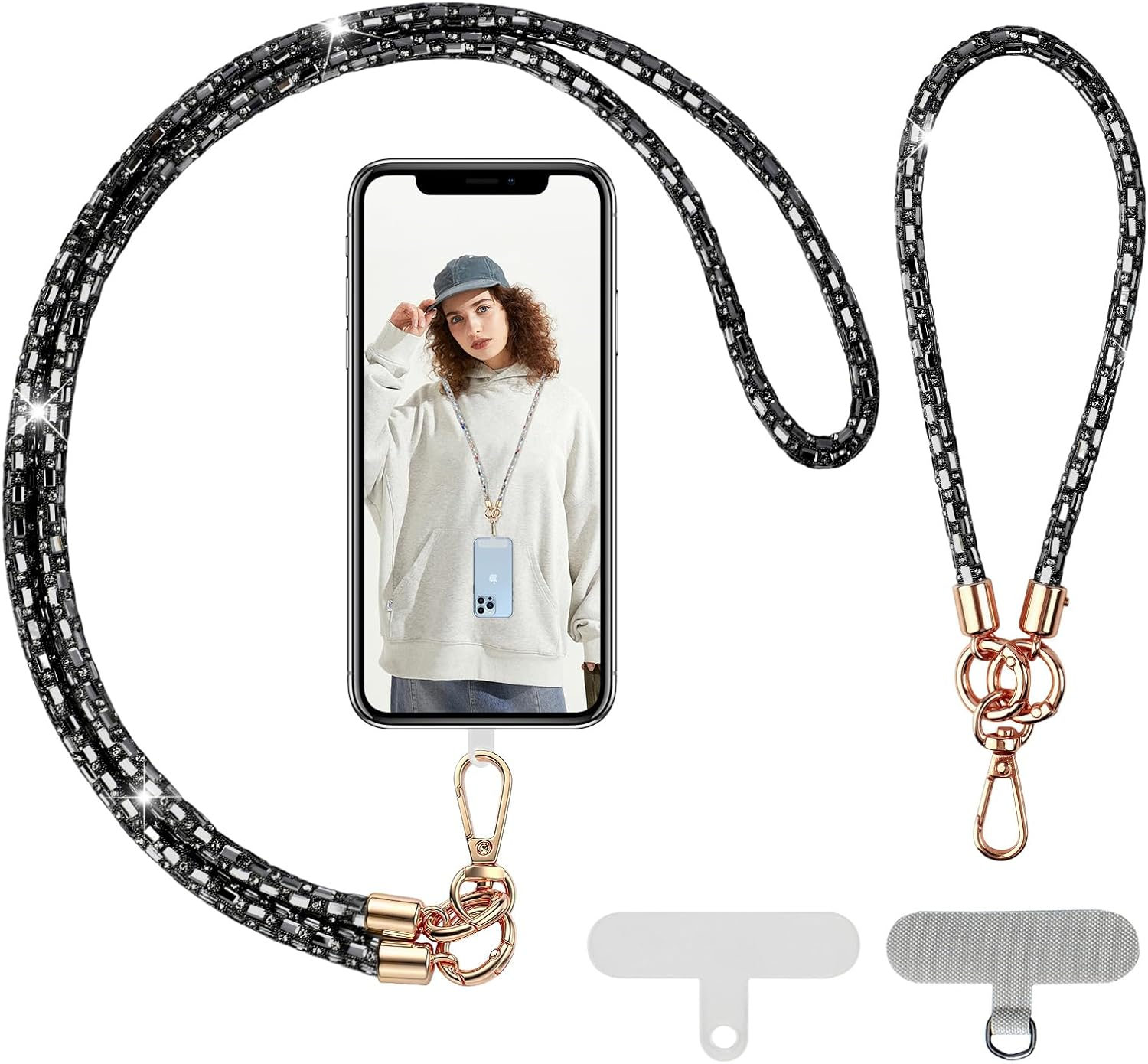 Tookala Glitter Crystal Rhinestone Mobile Phone Chain Universal Including Long and Short, Mobile Phone Cord, Mobile Phone Pendant, Lanyard, Neck Strap, Pretty Compatible with All Mobile Phone Cases