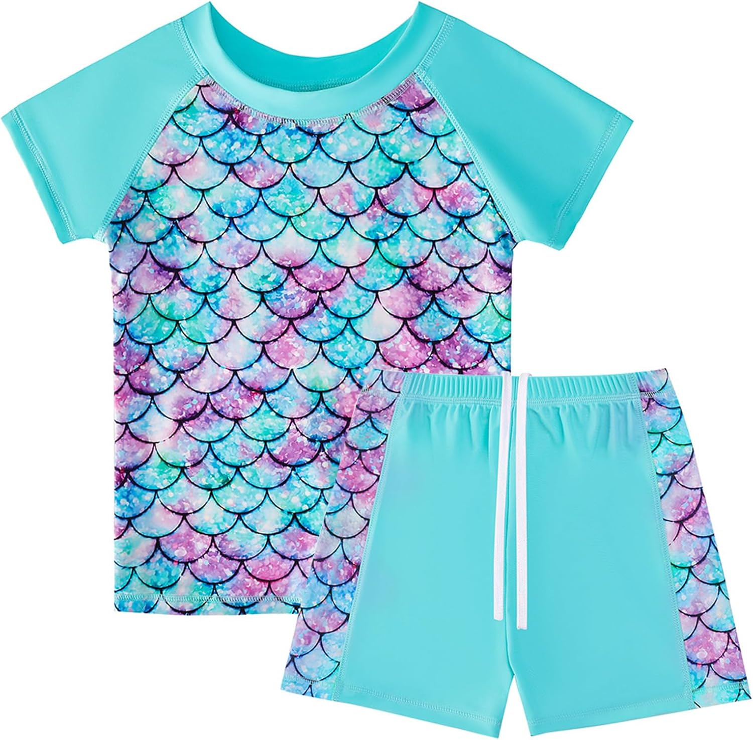 Girls' Swimwear, Girls Swimsuit 2 Piece with Bottoms, Cute Printed Short Sleeve Swimsuit for Kids Girls 5-12 Years