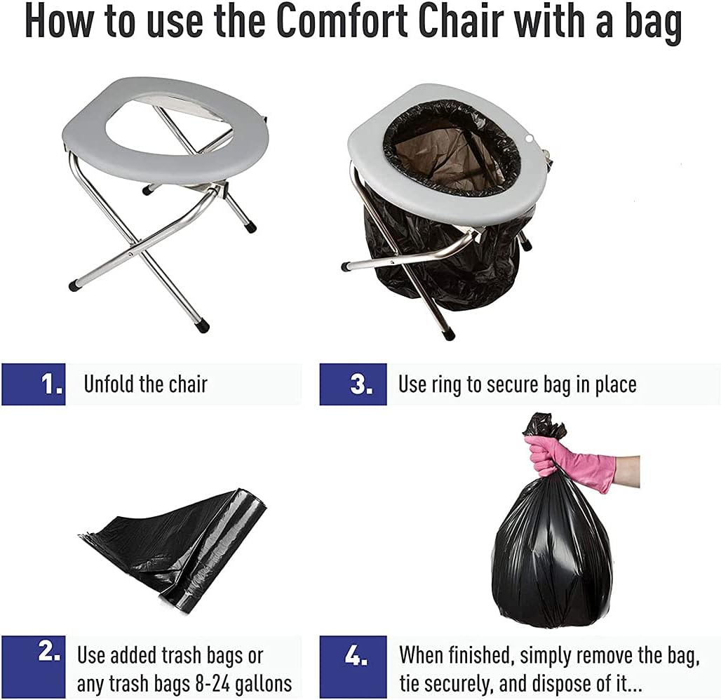 Portable Outdoor Folding Commode Toilet Seat, Stainless Steel Portable Potty Commode Chair, Perfect for Camping, Traveling, Hiking, Fishing, Outdoor Living (Gray) - Gray image number 3