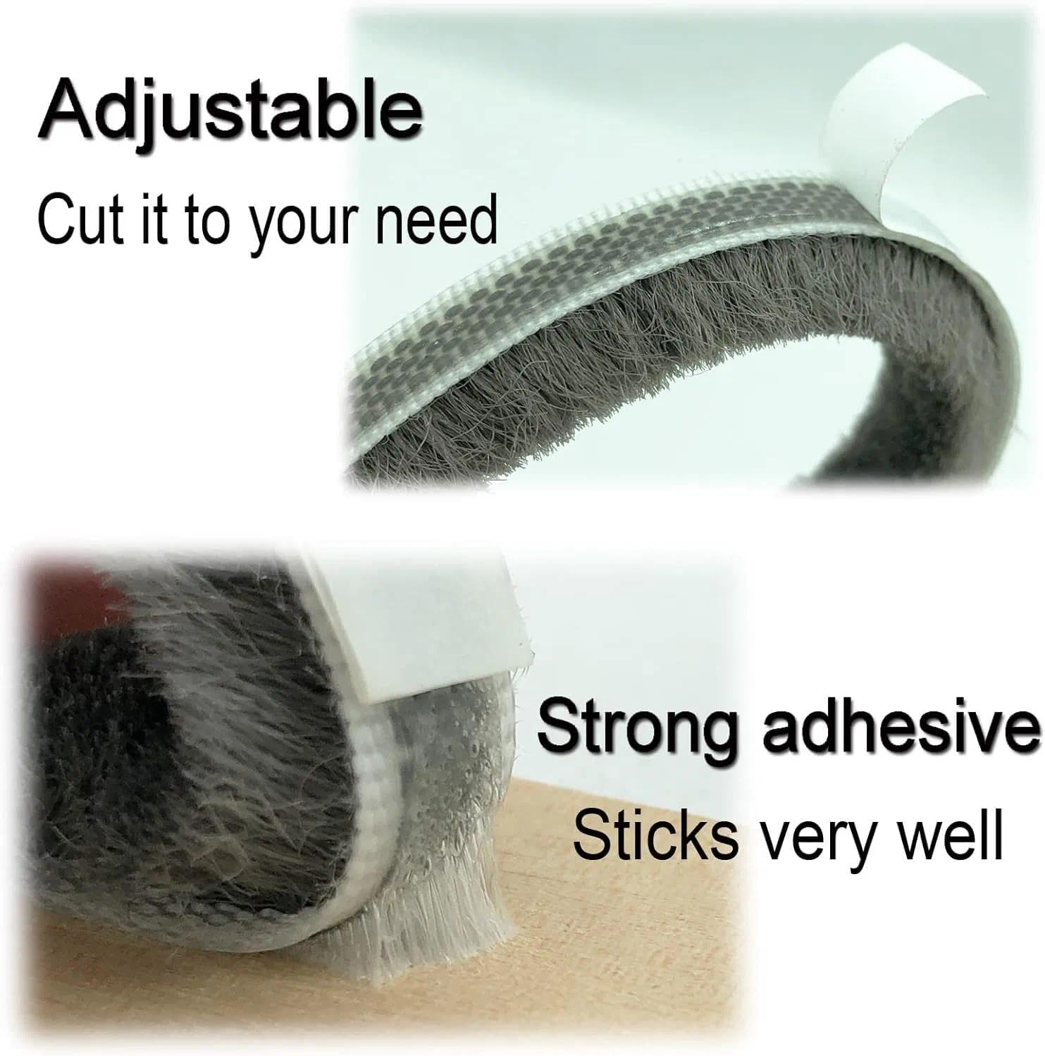 Weather Strip Door Seal Strip Brush Weather Stripping Sliding Door Seal, Self-Adhesive Waterproof Draft Stopper for Windows and Doors (16Ft X 11/32 Backing X 9/16 Brush Inch, Black) image number 5