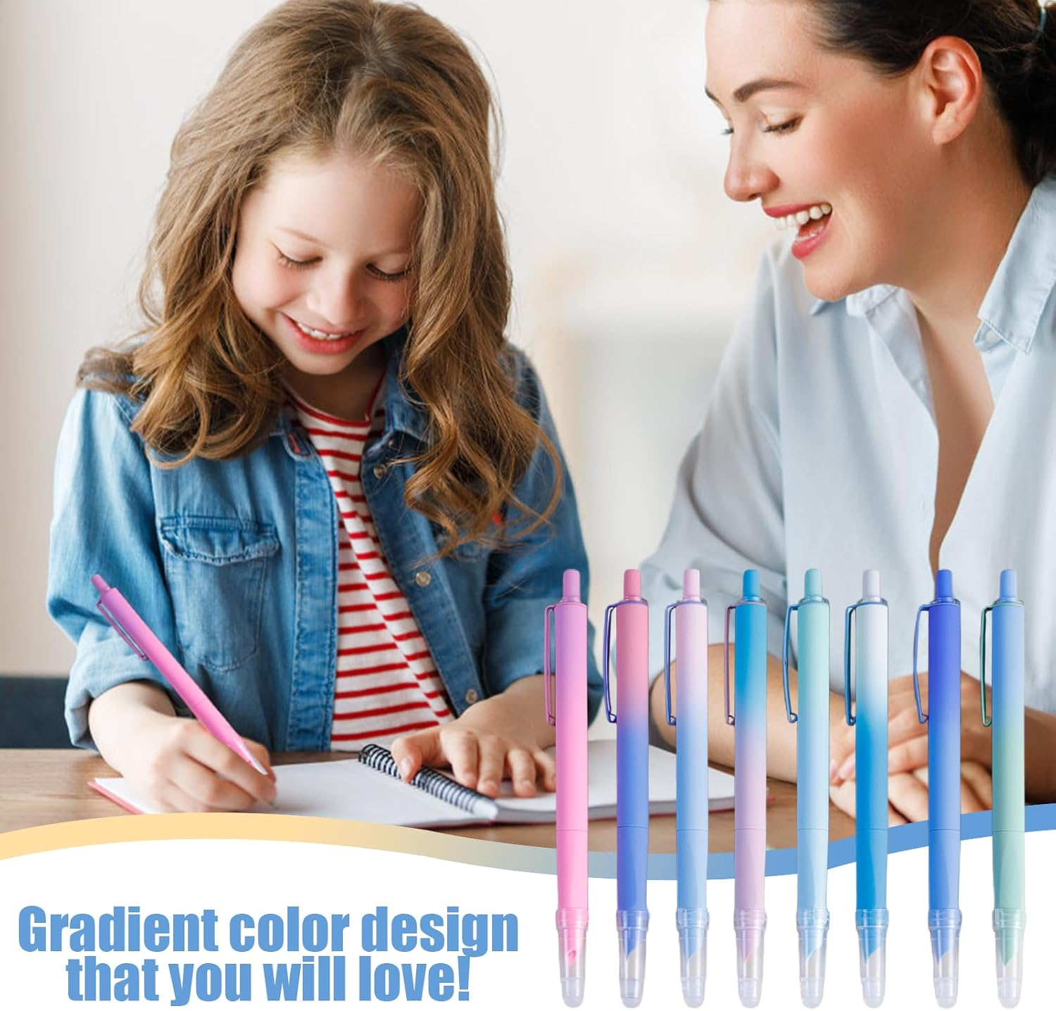 YRYUNRUI 8Pcs Retractable Fountain Pens with 20Pcs Erasable Ink Sacs, Refillable Fountain Pen for Writing, Smooth Writing Quick-Drying Flex Nib Fountain Pens for Calligraphy Journaling Office School image number 6