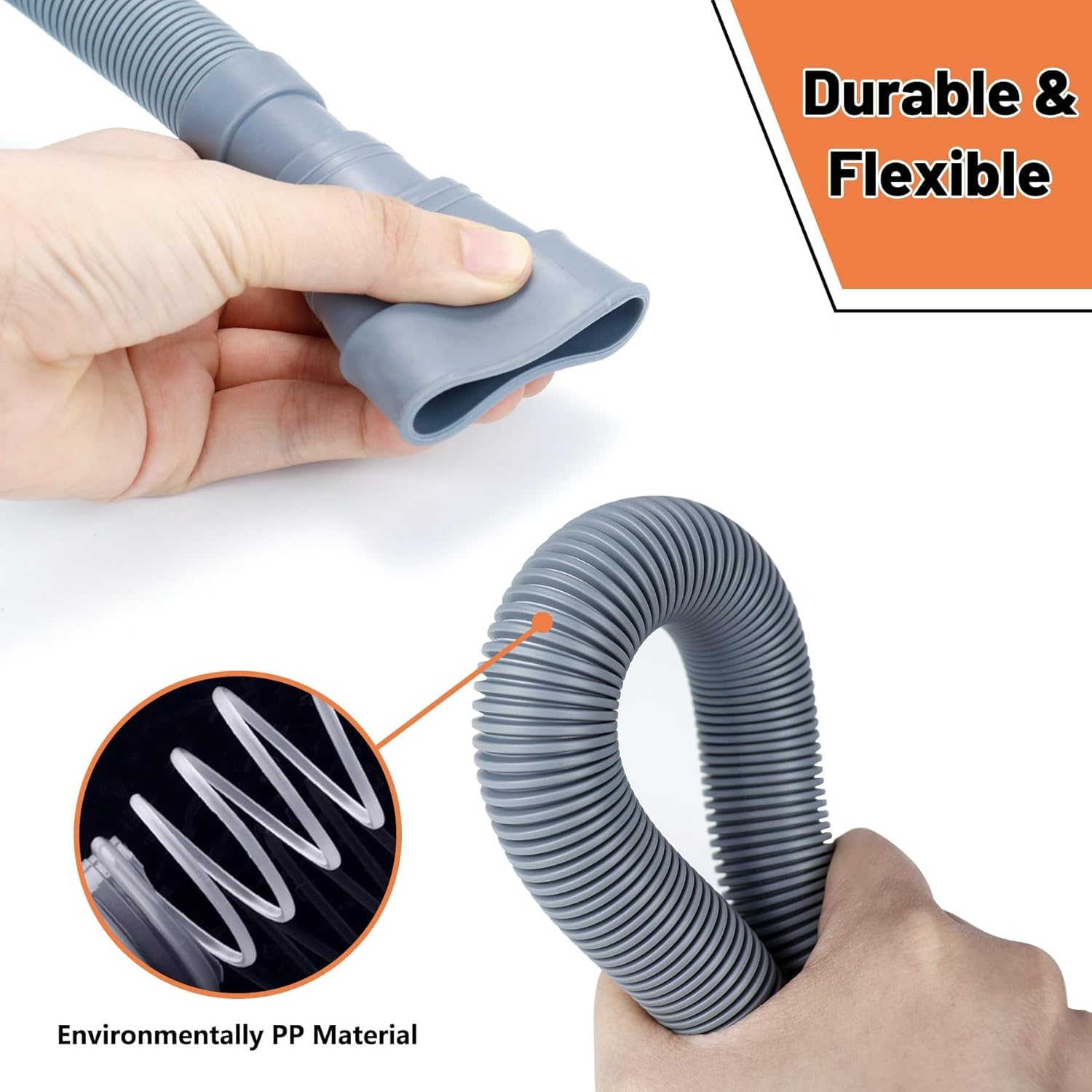 Emapoy Washing Machine Drain Hose, Multiple Diameter Design Washing Machine Drain Hose, 6 Ft Flexible Drain Hose, Extension Kit, Corrugated Washer Discharge Hose