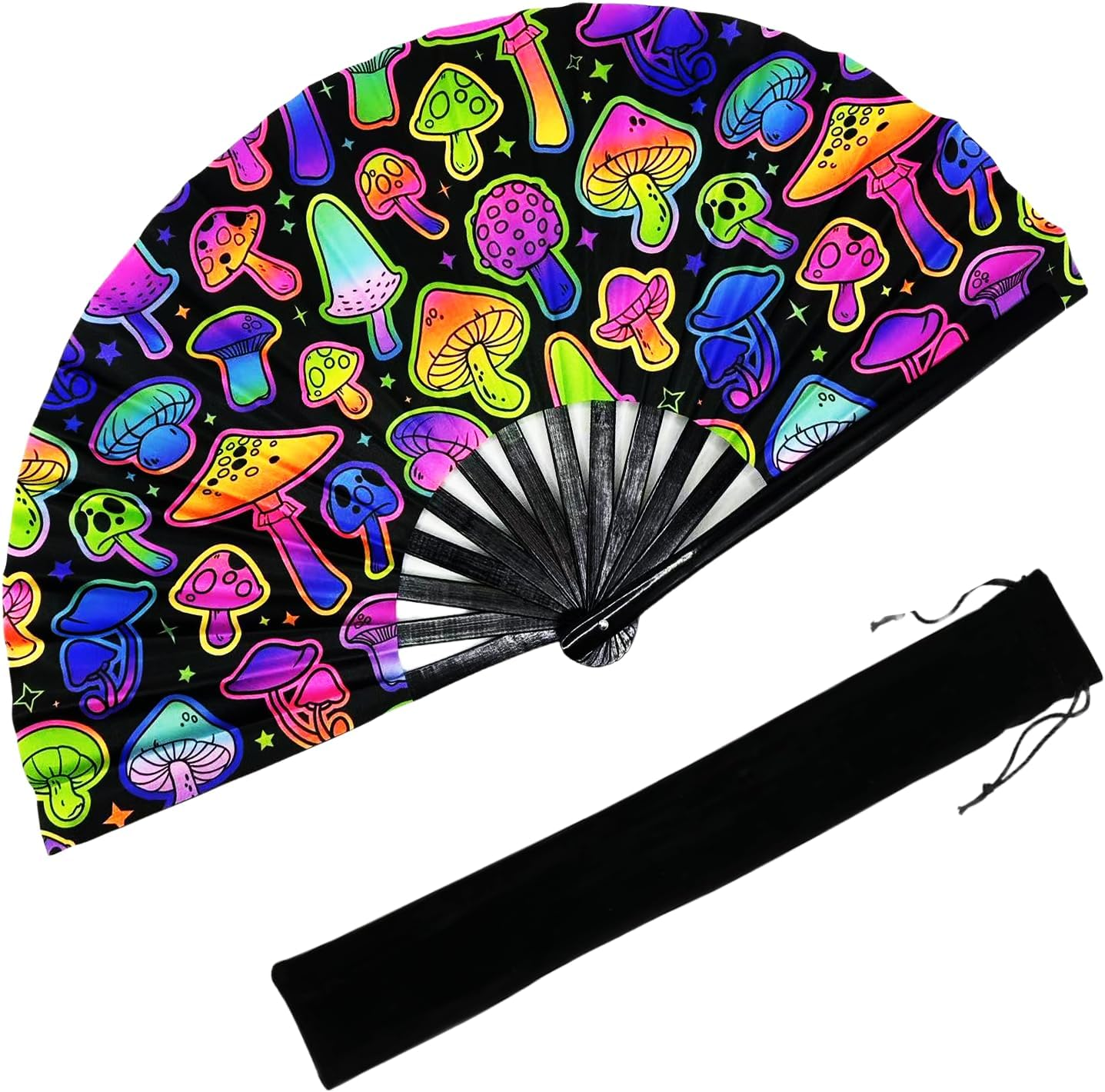 13&lsquo;&rsquo; UV Glow Large Rave Fan for Men Women, Decorative Folding Hand Fan for Party, Home Decoration, Gift, Music Festival Essential, EDM Rave Accessories (Lightspot)