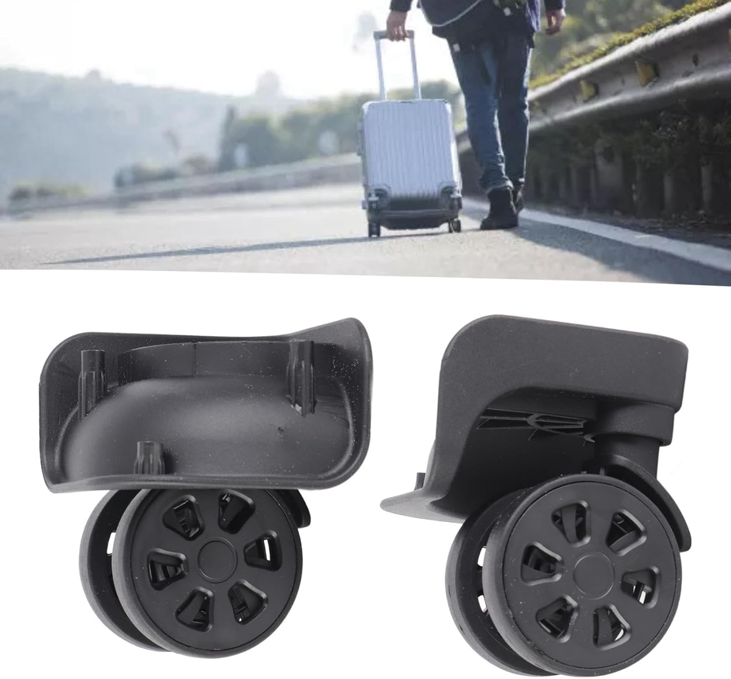 ANKROYU Universal Suitcase Wheels Replacement Set 2 Pack Premium Nylon Swivel Casters with 11 Screws for Luggage Repair Black Durable Travel Accessories image number 2