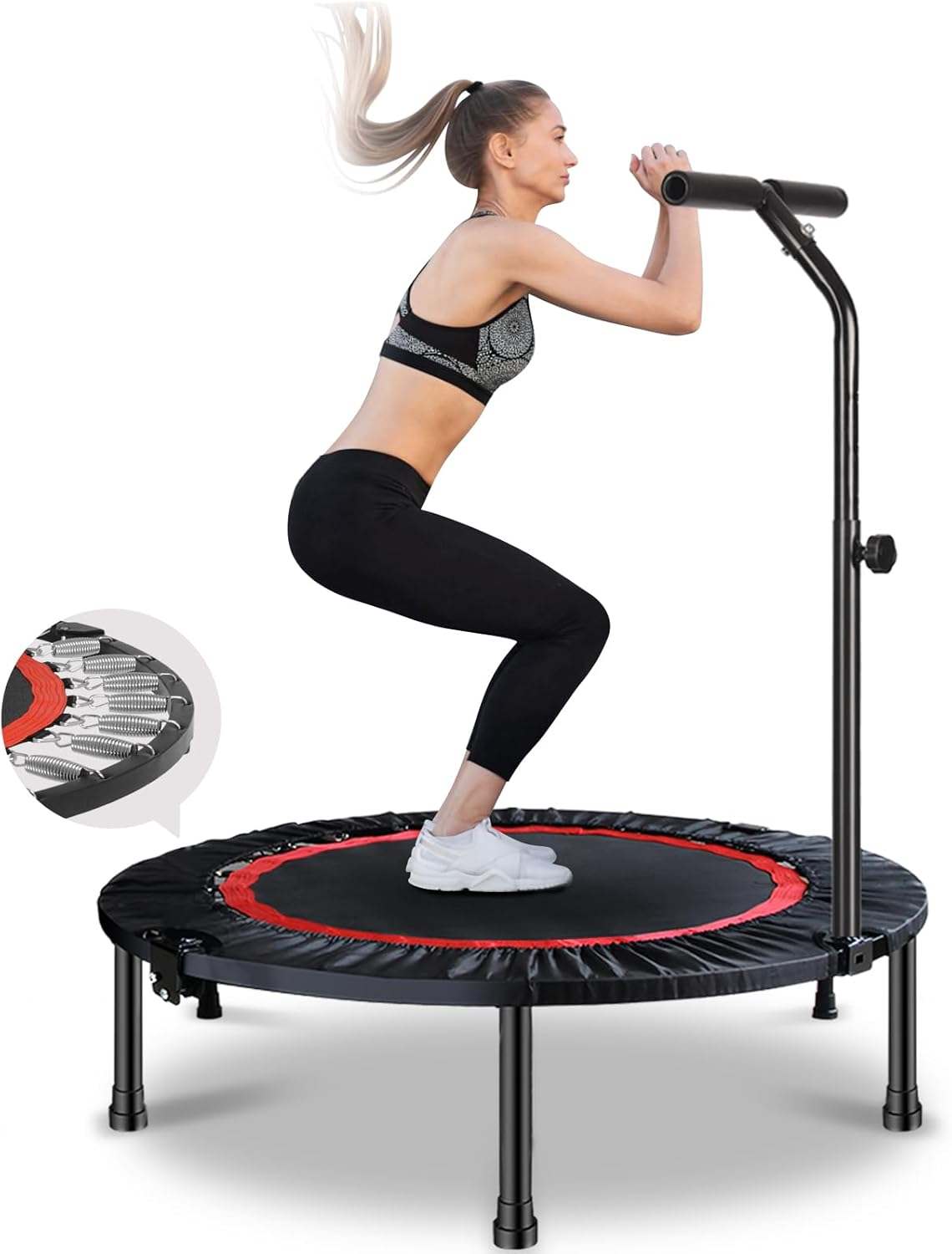 VOLKWELL 40 Inch Rebounder Mini Trampoline with Steel Spring Adjustable Non-Slip Handle T Bar, Foldable Indoor Exercise Workout for Adults, Jumping Cardio Quiet Safely Bounce image number 4