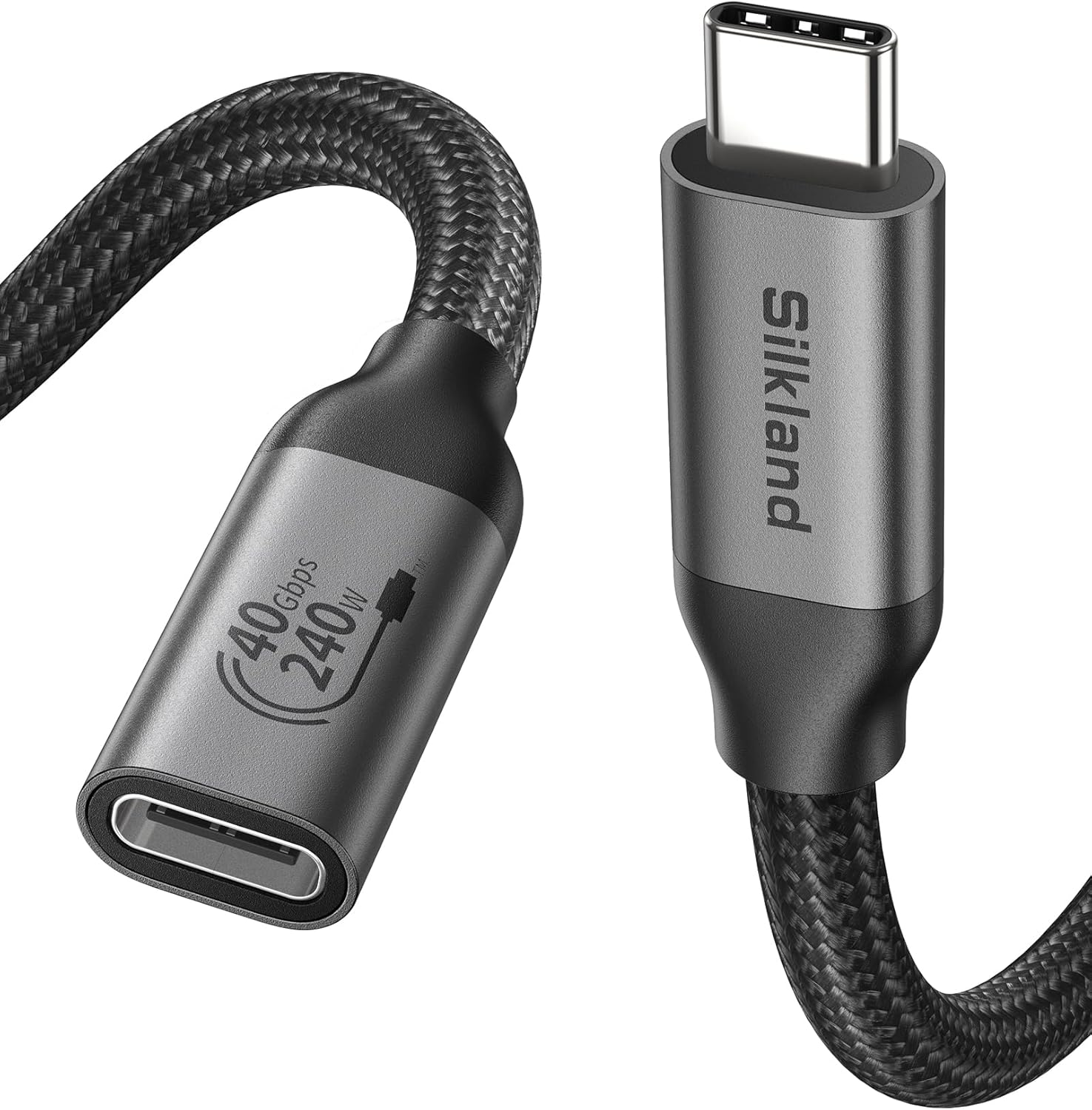 Silkland USB C Extension Cable 40Gbps, [240W Charging/8K/4K@240Hz] USB C Extender 3.3Ft, Braided USB4 Extension Male to Female for Thunderbolt 4/USBC Hub/Iphone16/Macbook/Ipad/Pixel/Dell XPS image number 4