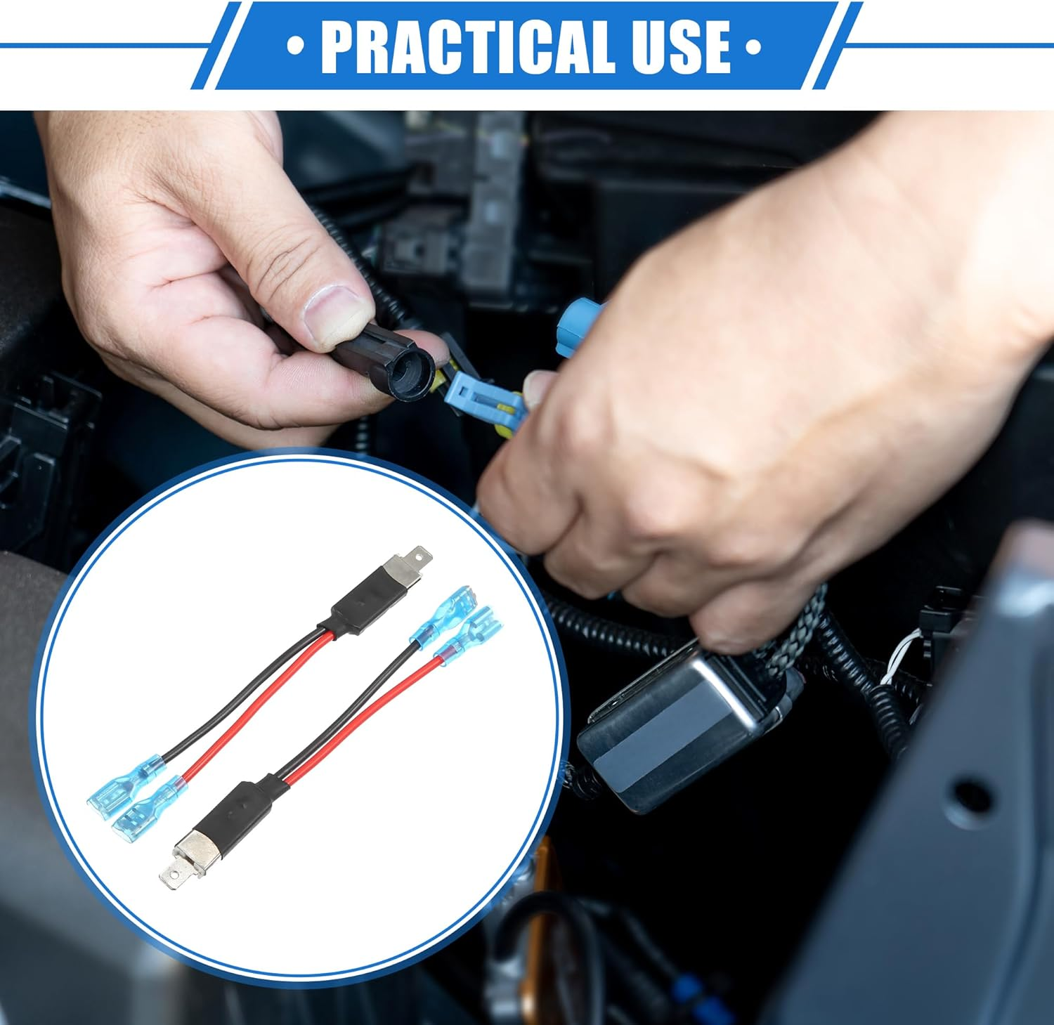 X AUTOHAUX 4 Pcs H1 Male LED Headlight Adapter Wiring Harness Socket Extension Converter Cable, Universal for Car Truck Durable Metal Silver Tone image number 5