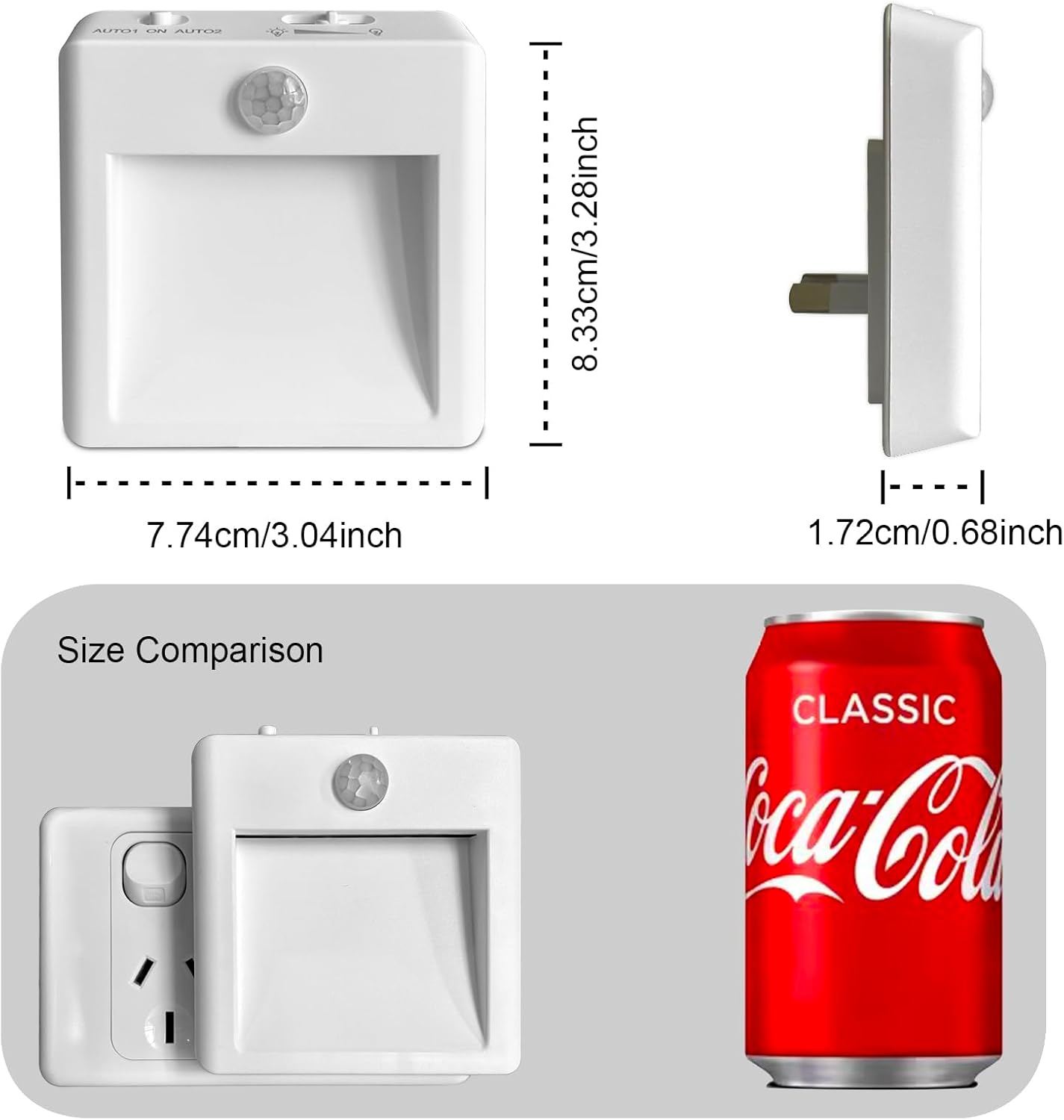 AIJOY Plug in Motion Sensor Light 2-Pack with 3 Lighting Modes, 3000K/6000K Switchable Light & Adjustable Brightness - Indoor Night Light for Bedroom, Bathroom, Stairs