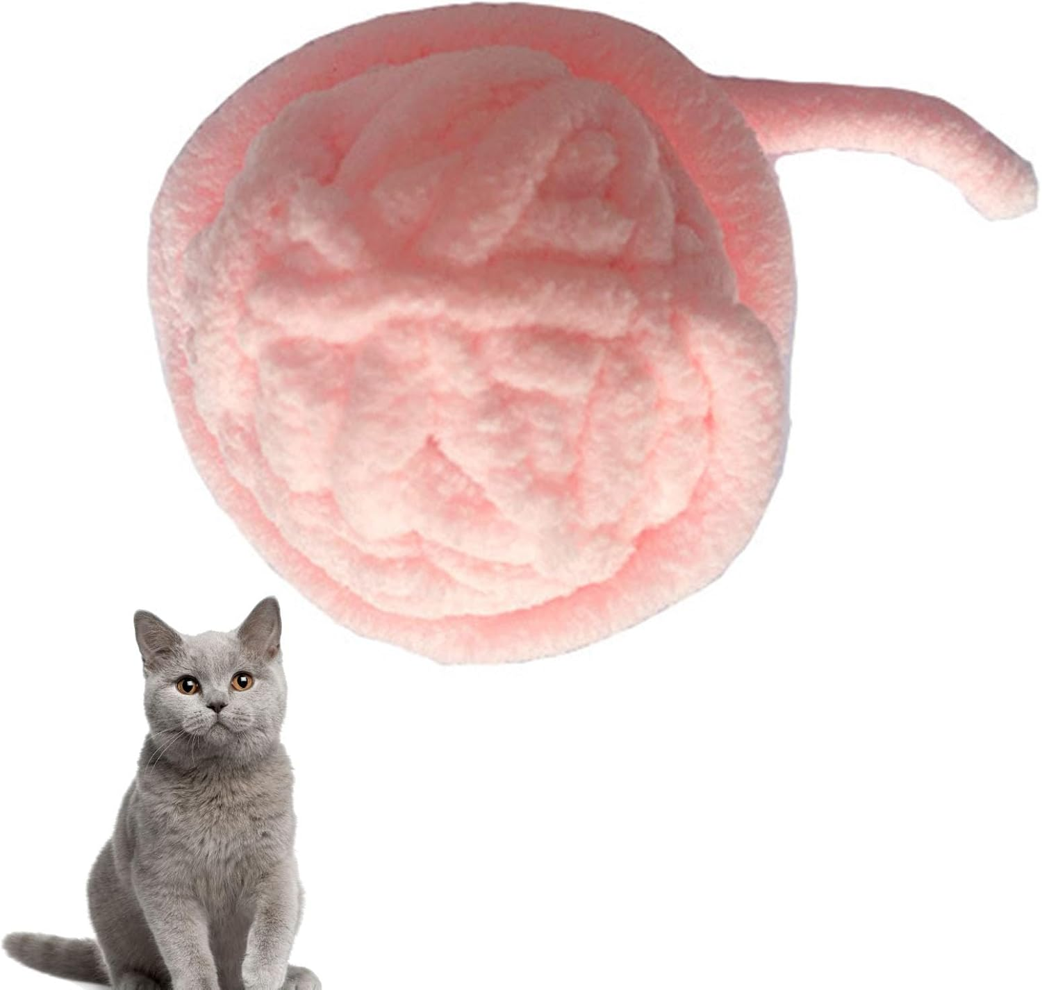 Cat Yarn Ball Toy, Fun Bite Resistance Woolen Yarn Cat Ball Toy with Bell, Furry Rattle Ball Interactive Cat Toys Balls Soft Fuzzy Balls Cotton Thread Ball Toys for Cats Kittens Puppies Self(Pink) - Colorful (Blue) image number 2