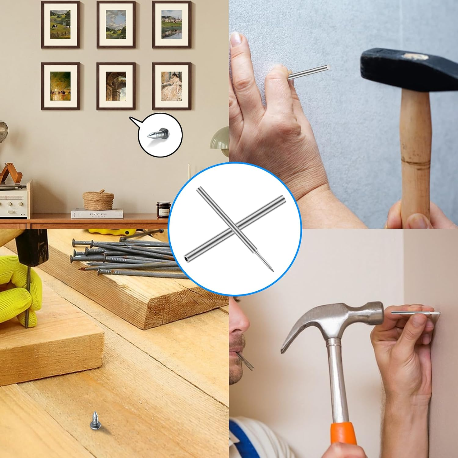 Pack of 300 Double Head Skirting Board Nails, Seamless Nail with Double-Headed Socket Thread Nail, Double Headed Nails Wall Steel Nails, Invisible Safety Screws with 3 Sleeve Tools image number 6