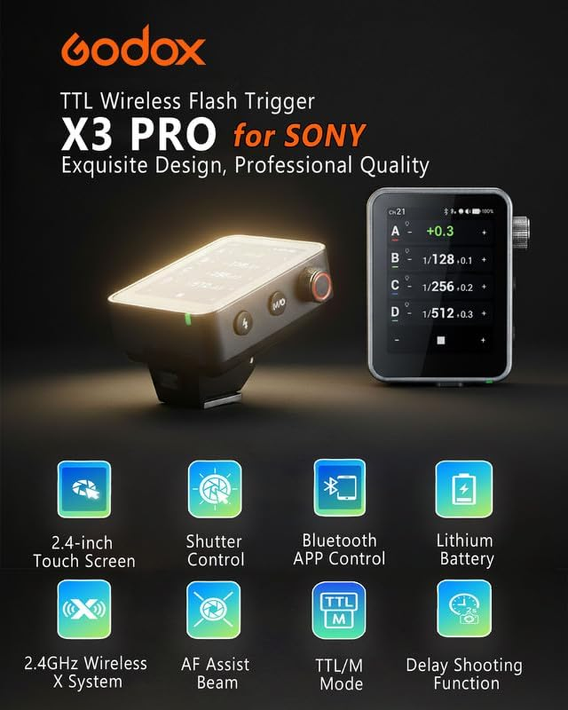 Godox X3PRO for Sony, GODOX X3PROS X3 PRO S TTL Wireless Flash Trigger, X3S Upgrade Version with APP Control and Bigger 2.4" LCD Touch Screen, One-Shoot/All-Shoot/L-858 Mode and Shutter Control image number 2