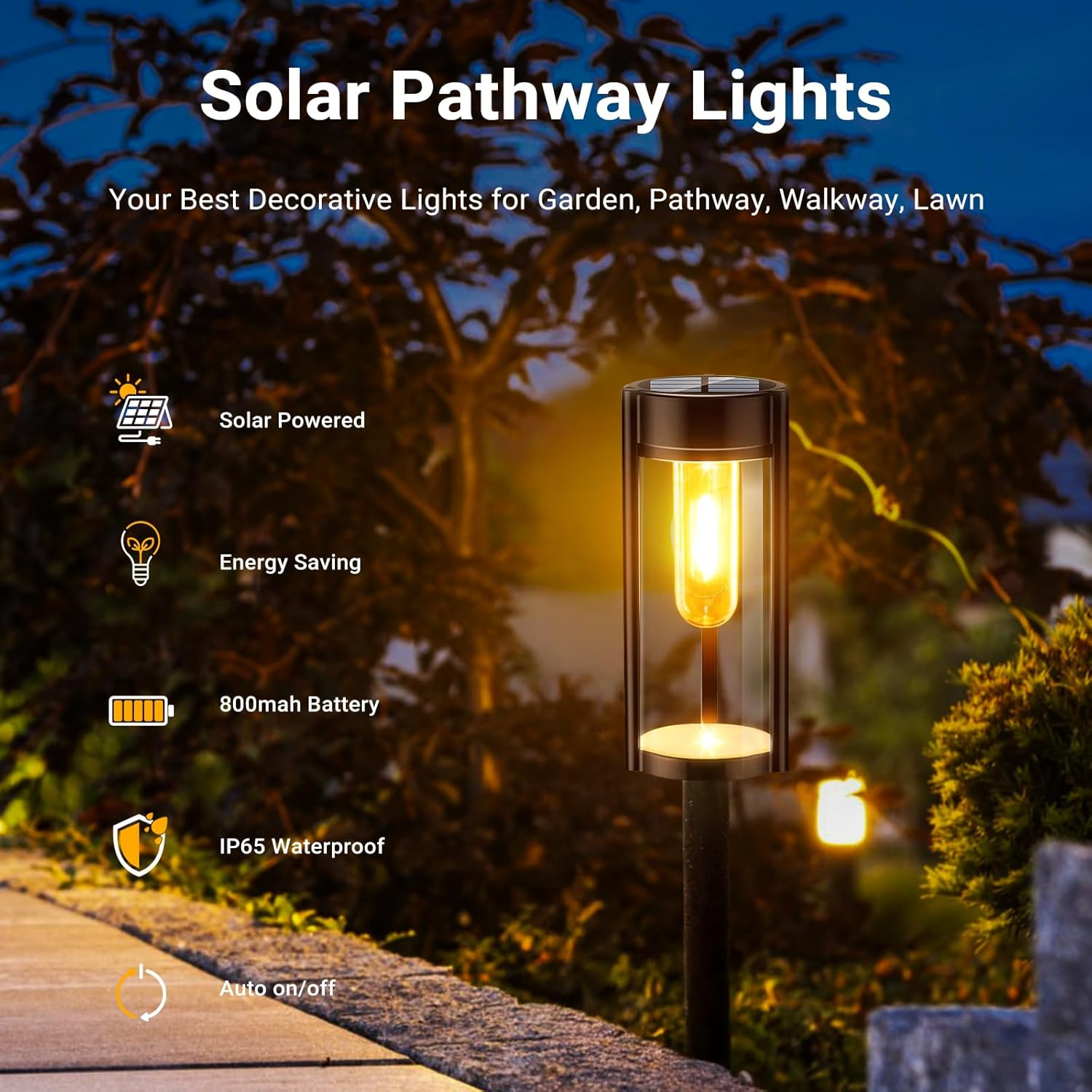 Xmart Solar Outdoor Lights Pathway, 6 Pack Pathway Lights Solar Powered outside IP65 Waterproof, Long Lasting Solar Garden Walkway Landscape Lights for Yard Lawn Patio Decor Lighting image number 5