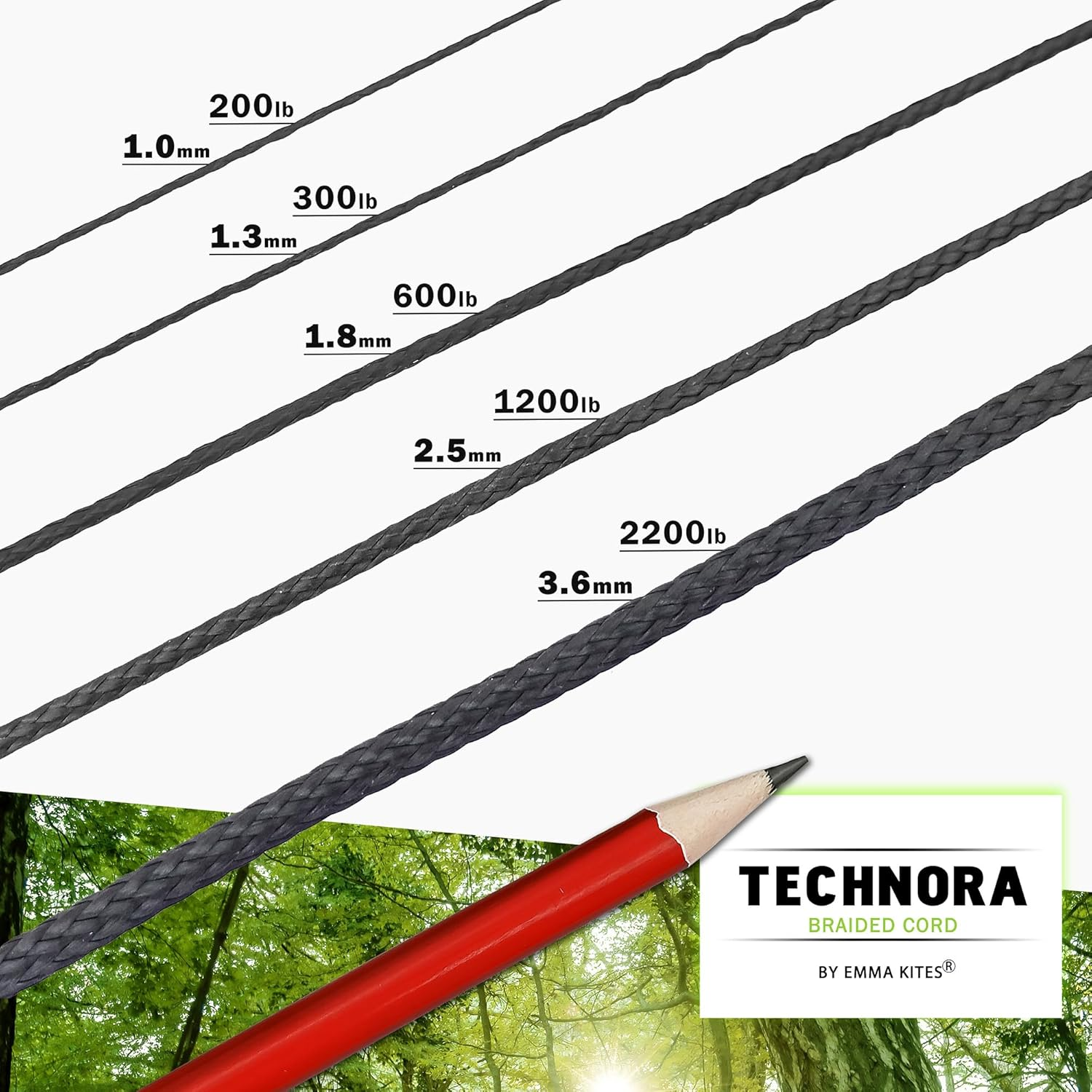 Emma Kites Black 1Mm Technora Braided Cord PU Coated Abrasion & Flame Resistant, 200Lb 120Ft image number 1