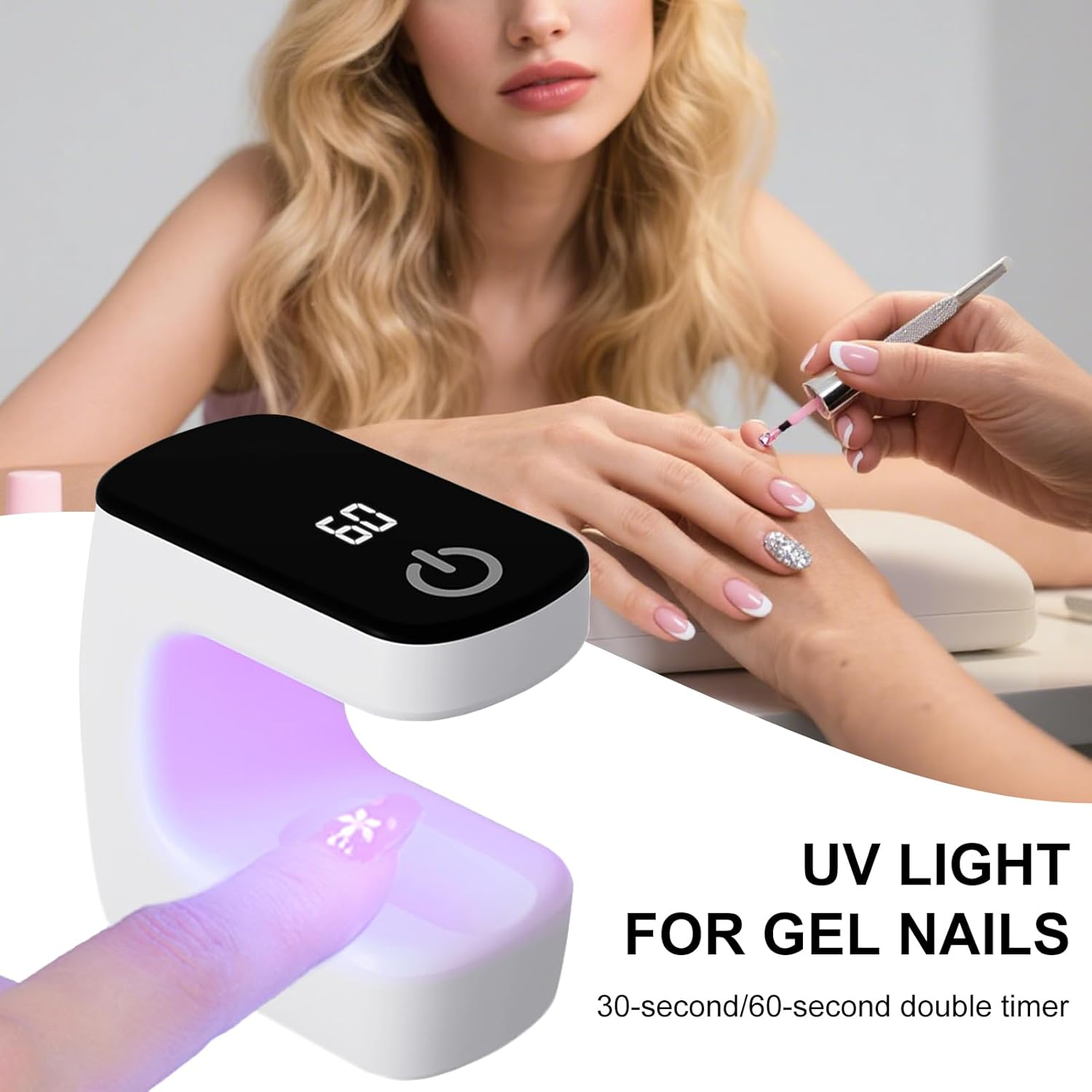 UV Light for Gel Nails - Mini Nail Polish Lamp - Mini Manicure Curing Light for Workshop Activities Girls Beauty Lovers Busy Professionals Enthusiasts Salon Ladies Home Travel - White image number 3