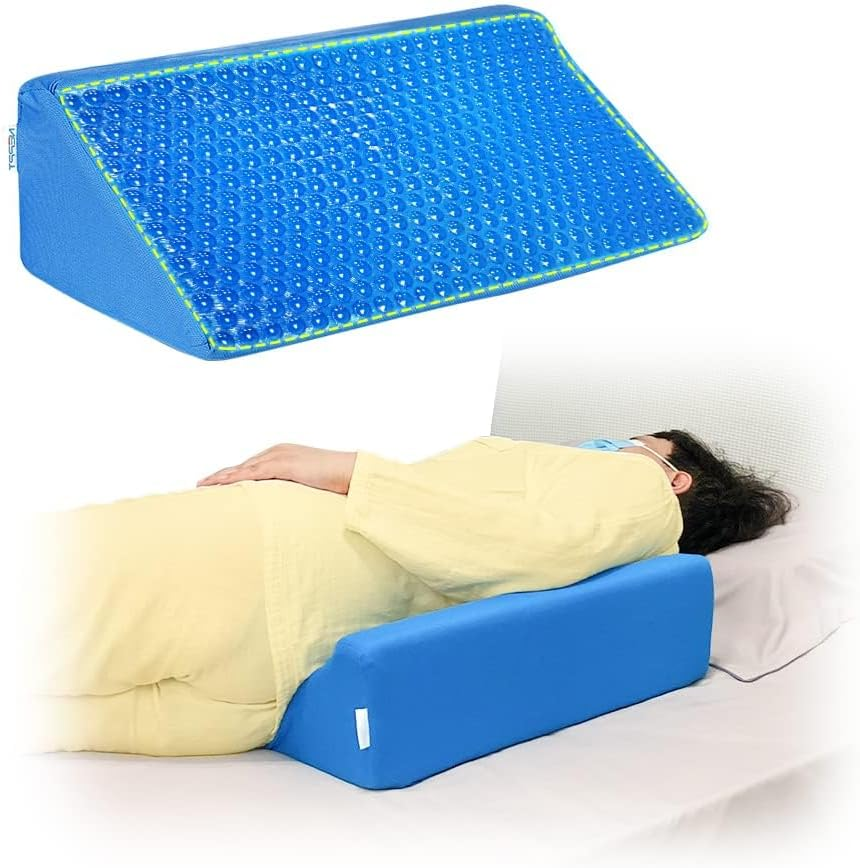 NEPPT Pillow Wedge for Sleeping after Surgery Bed Incline Pillow Waterproof Foam Wedge Cover Patient Turning Device Prevention Bed Sores Relieve Back Pain Pregnancy Body Positioners (Blue - Gel) image number 2