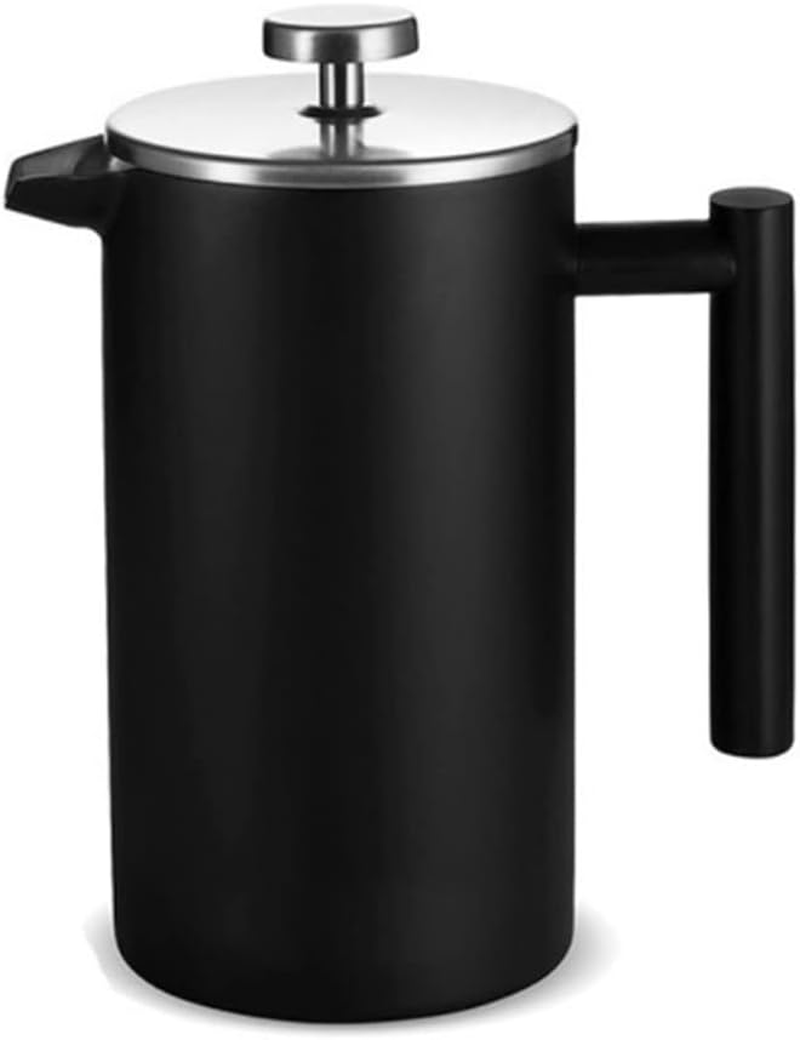 QNA French Press with Coffee Bean Canister Include an Extra Filter (350Ml/2 Cup), 304 Stainless Steel Coffee Plunger Tea Maker with Double Vacuum Insulation, No Coffee Grounds (350ML)