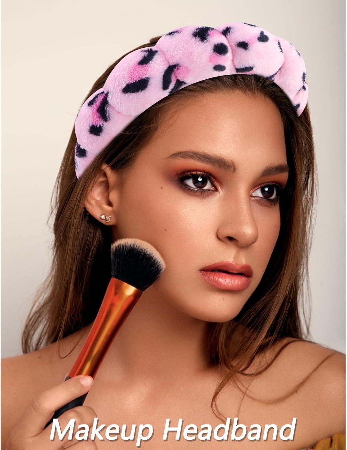 3 Pack Spa Headband Set - Pink Leopard Print Plush Headband & Wrist Cuffs for Women Girls,Soft Microfiber Face Wash, Skincare, Makeup & Bath Accessories Gift image number 4