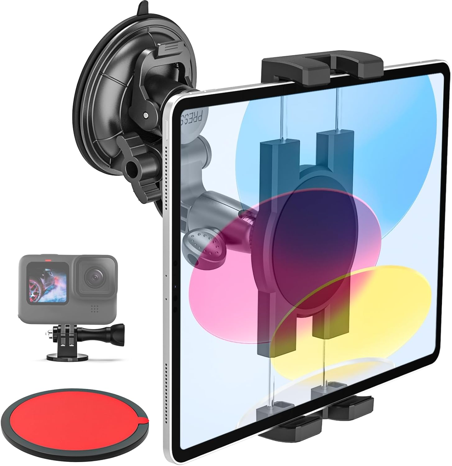 EXSHOW Windshield Car Tablet Mount, Window Dashboard Tablet Holder, 95Mm Powerful Suction Mount for Ipad Pro 12.9/ Air/Mini, Galaxy Tab, Iphone, More 4-13'' Phone & Tablets,1/4'' Screw Tip for Camera image number 3