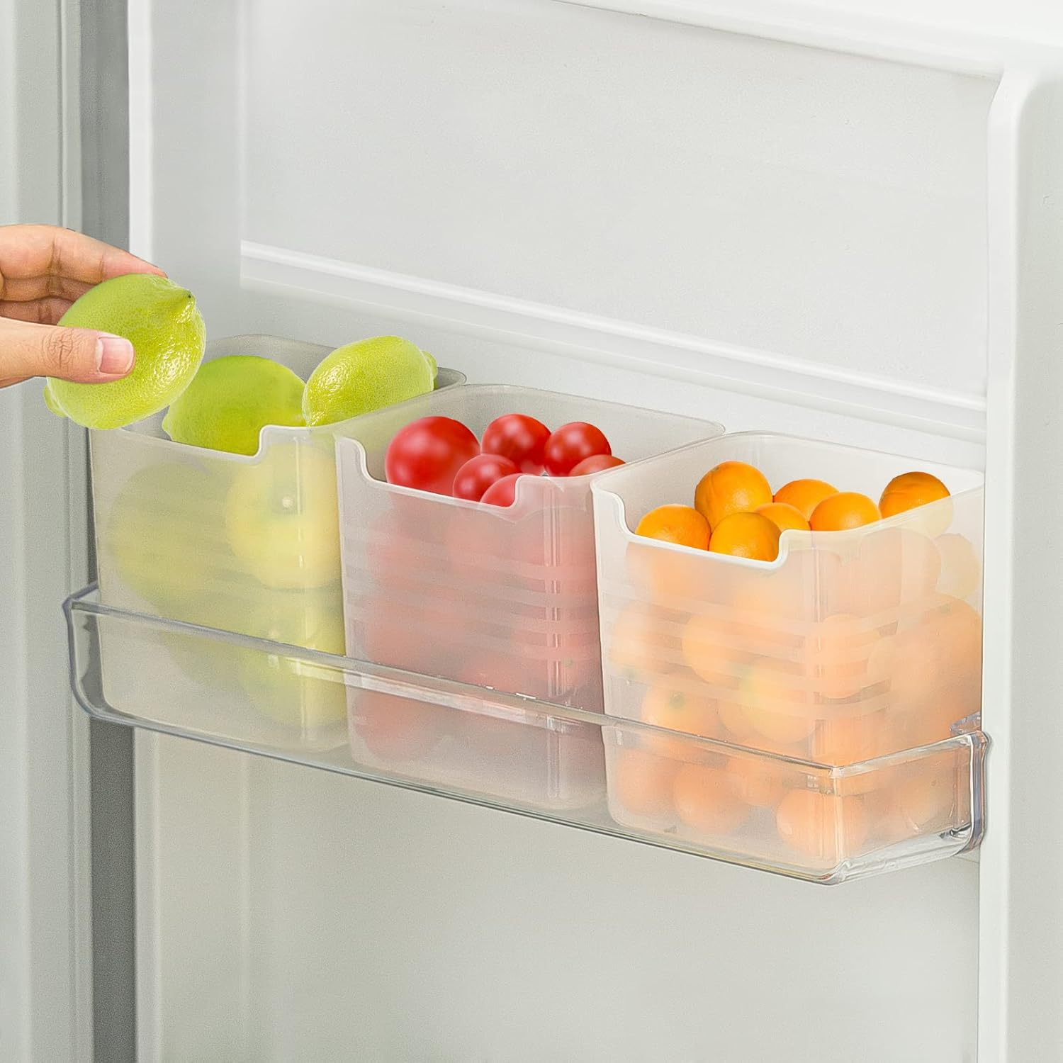 Poeland Refrigerator Organizer Box, Fridge Side Door Storage Containers Plastic Translucent Set of 5 (2M+3S) image number 1