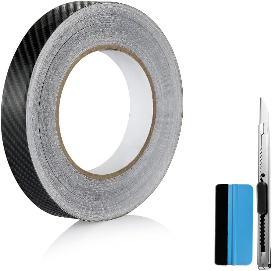 LZLRUN Free Tool Kit 3D Carbon Fiber Vinyl Tape for Black Out Chrome Delete Window Trim Door Trim Universal Chrome Black Dry Carbon Fiber Detailing Tape Overlay Wrap (1/4" X 30Ft) image number 1